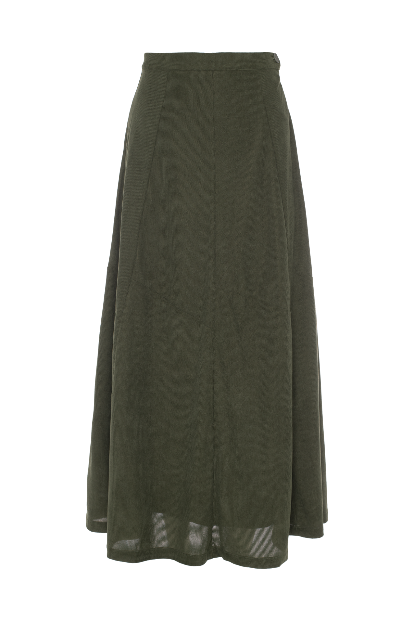 Midi Corduroy Burst Pleated Skirt in Dark Olive by Faves