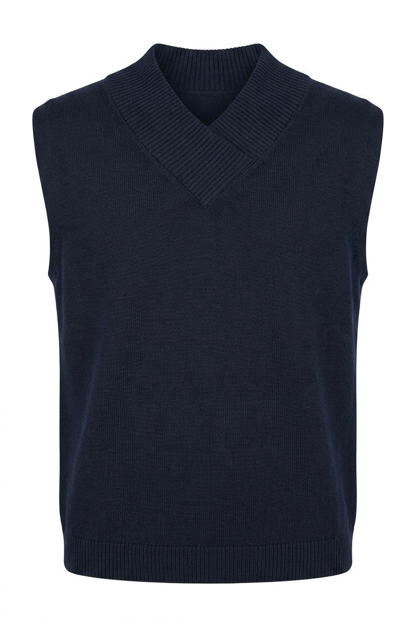 High V-neck Knit Vest in Dark Navy by Versatile