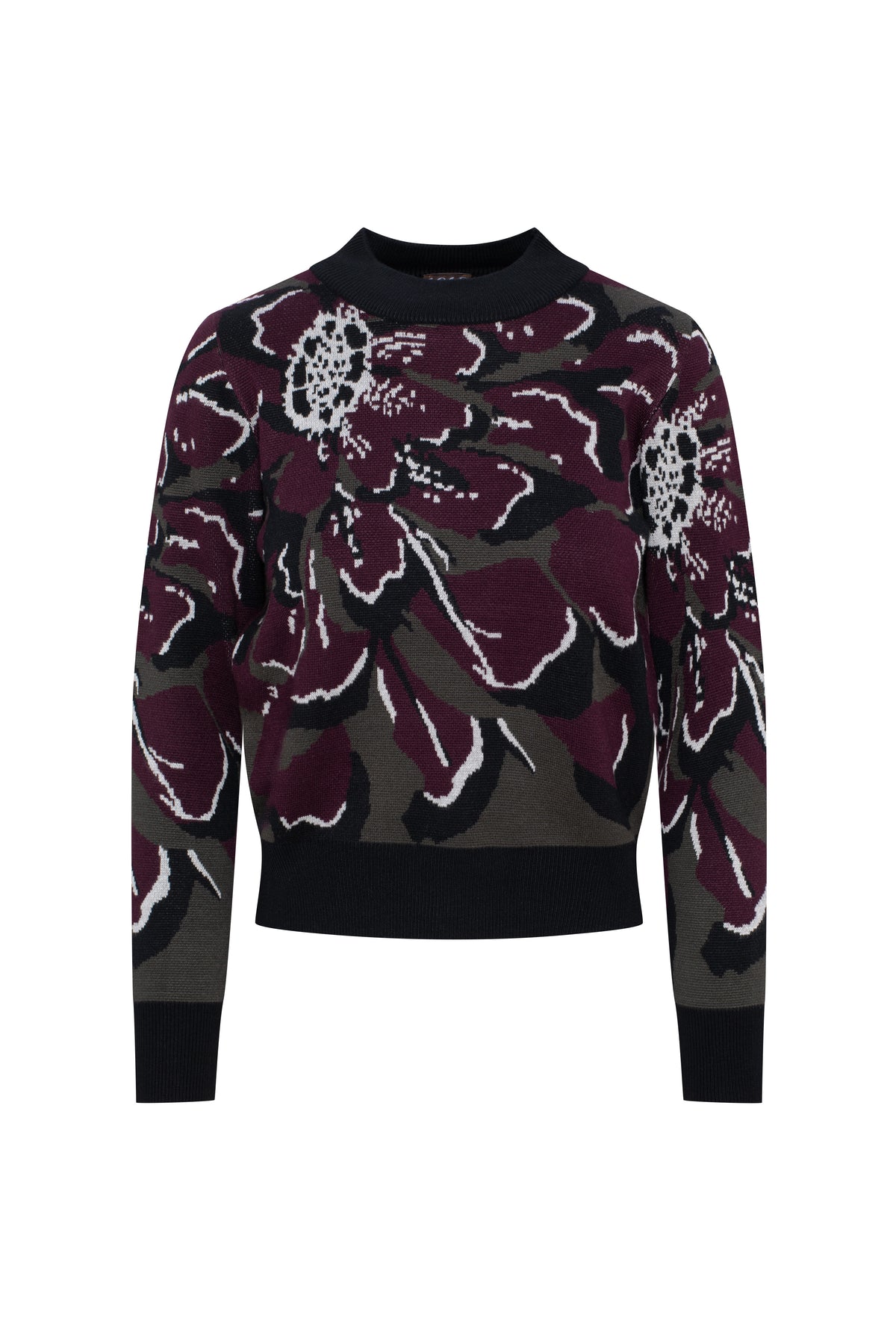 Floral Knit Sweater in Black Dark Wine by Coco