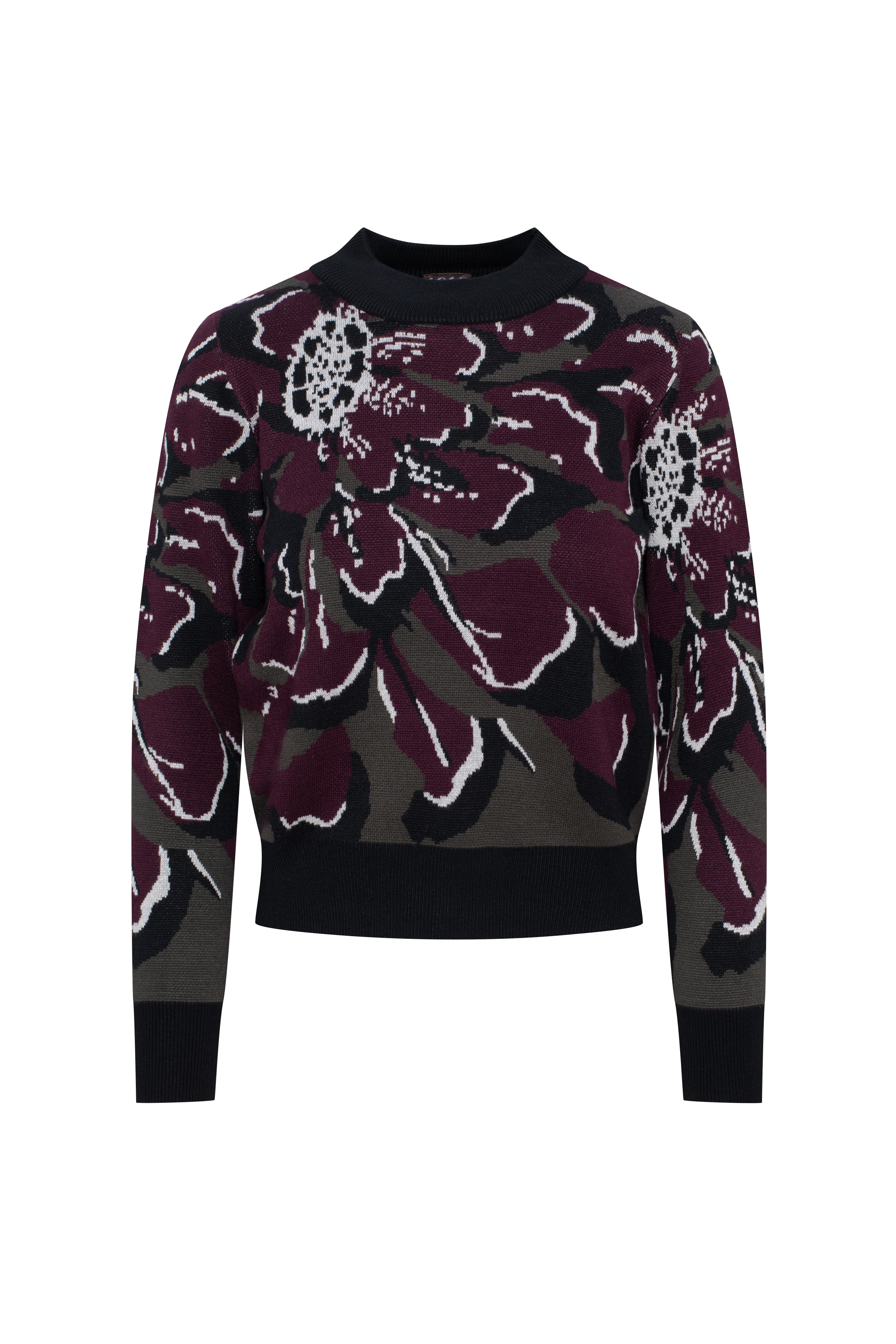 Floral Knit Sweater in Black Dark Wine by Coco