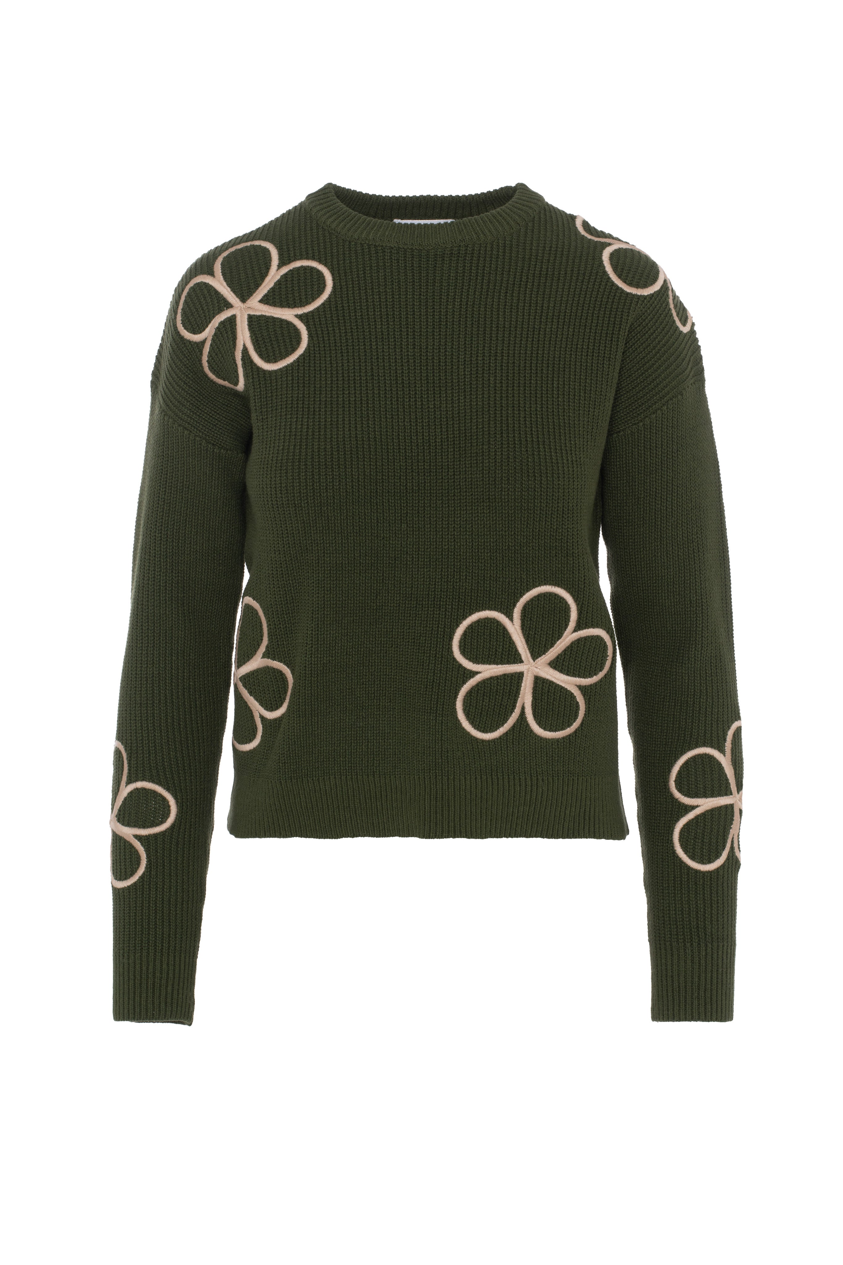 Embroidered Sweater in Dark Olive by E.U.X. Exclusive