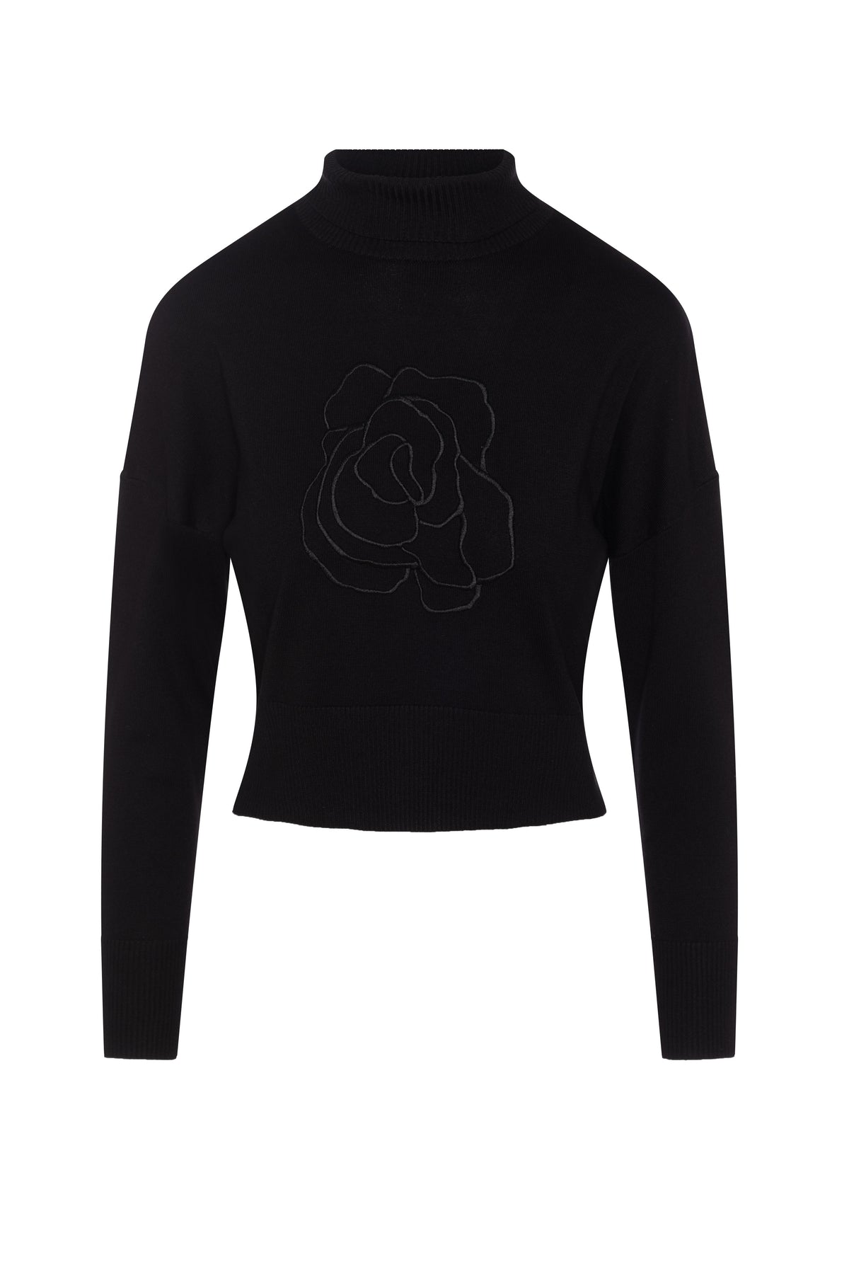 Cropped Knit Turtle Neck in Black Black by Versatile