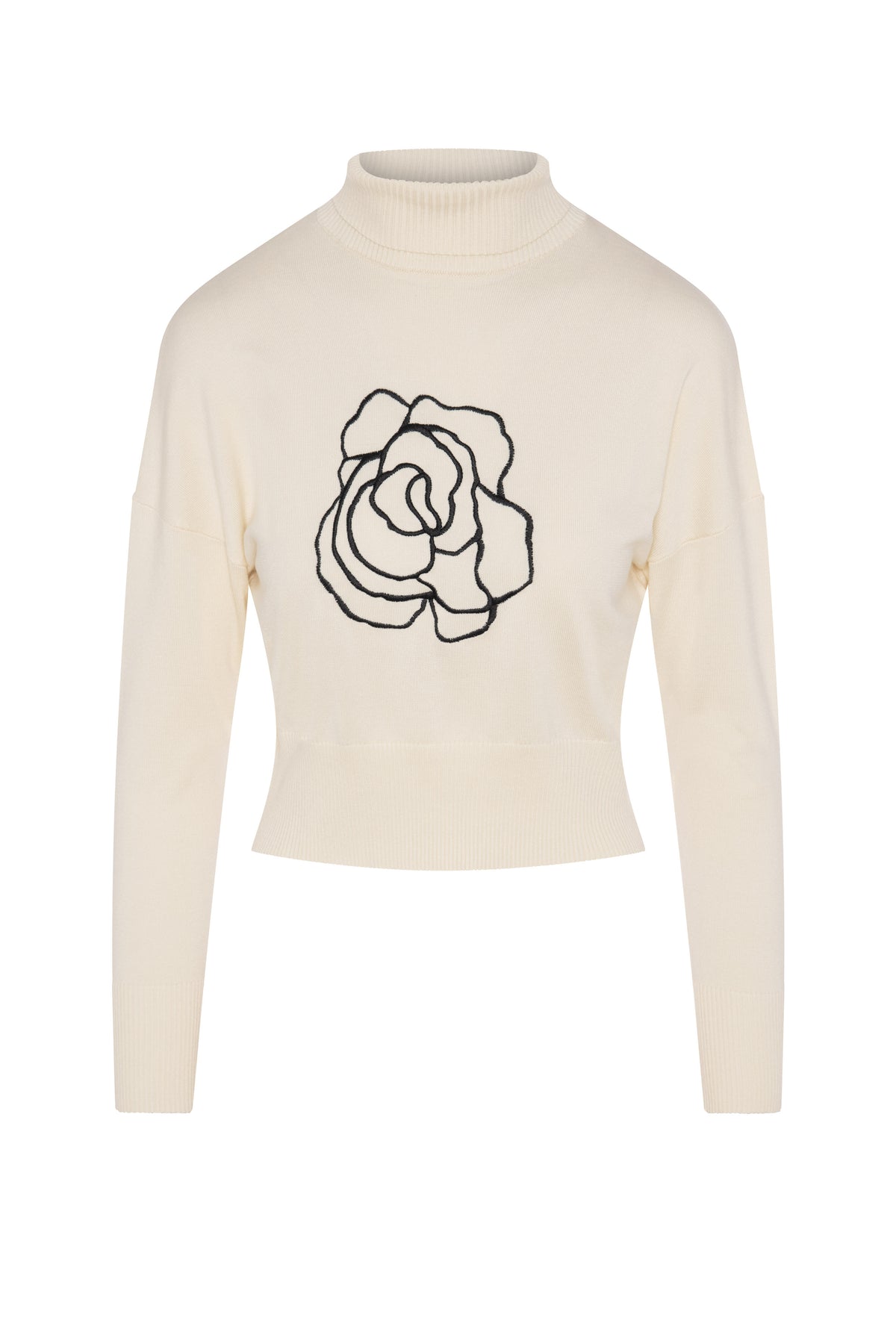 Cropped Knit Turtle Neck in Black Cream by Versatile