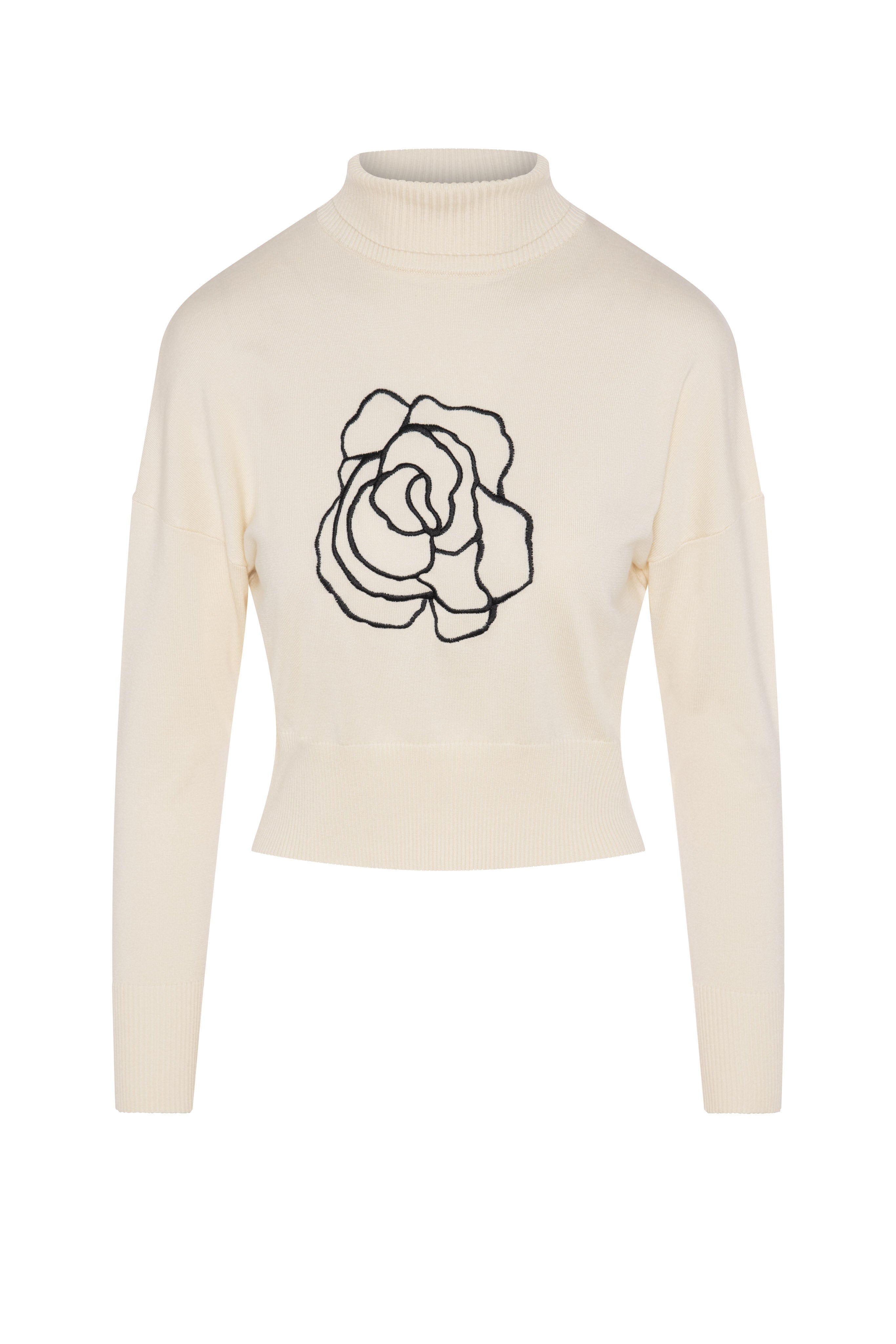 Cropped Knit Turtle Neck in Black Cream by Versatile