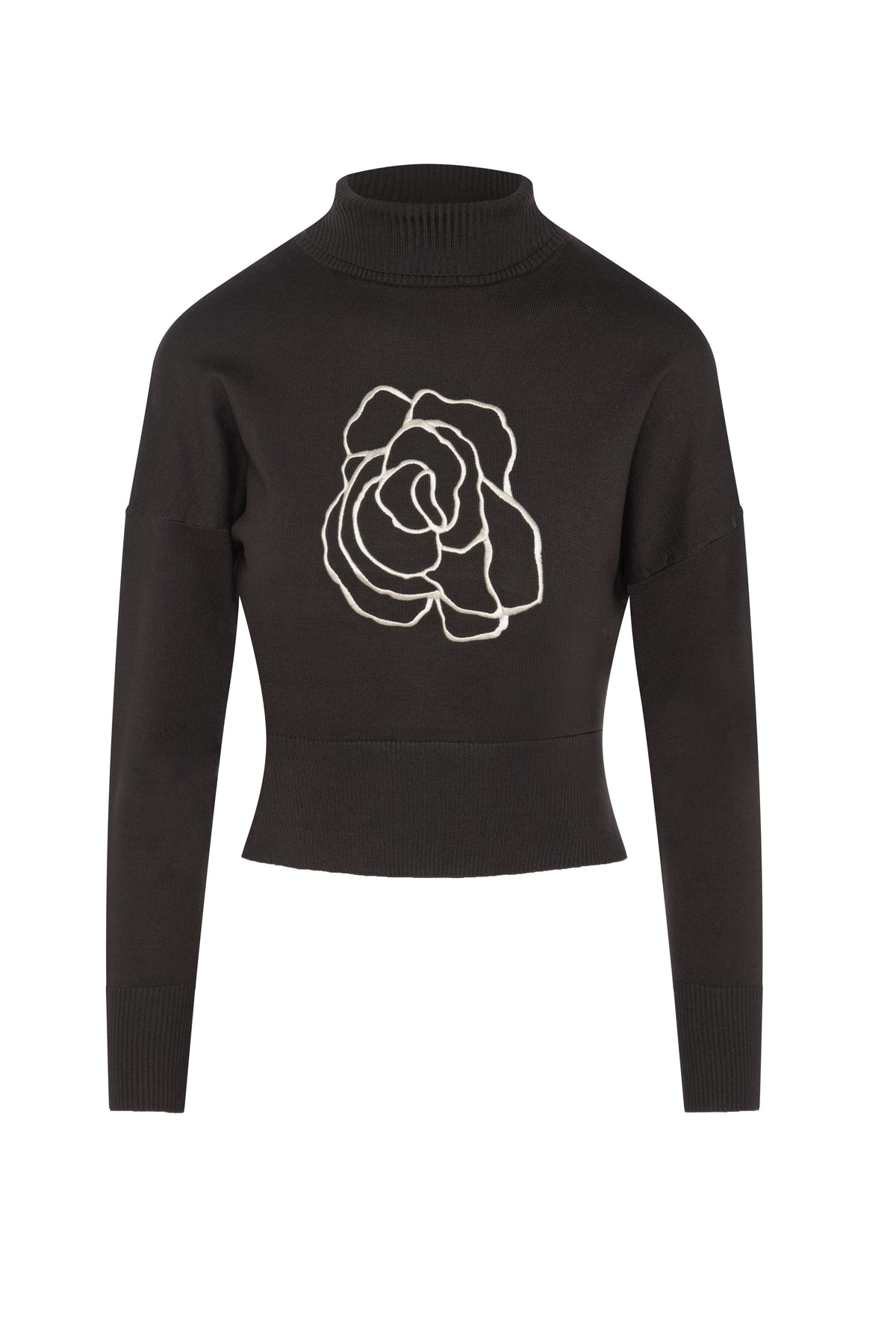 Cropped Knit Turtle Neck in Dark Olive Cream by Versatile