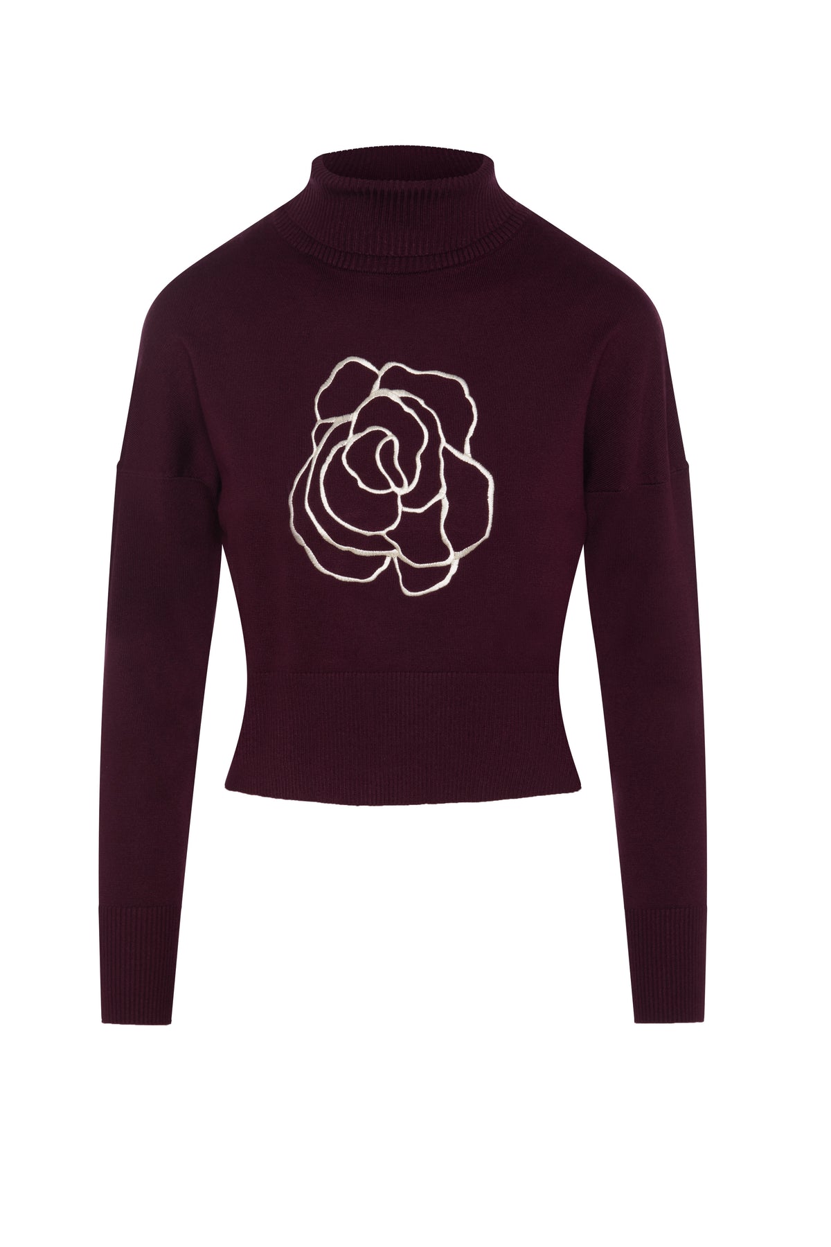 Cropped Knit Turtle Neck in Dark Wine Cream by Versatile