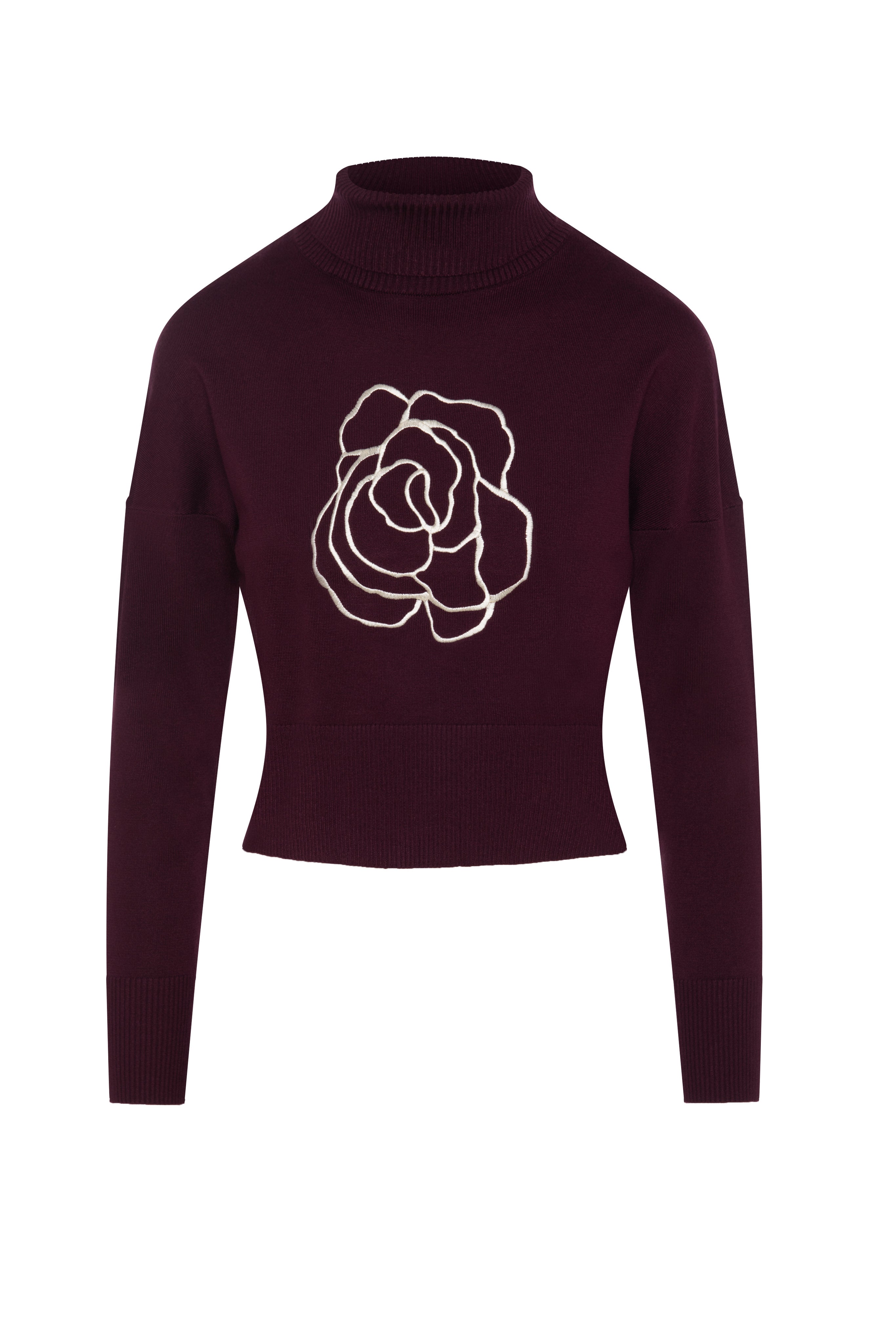 Cropped Knit Turtle Neck in Dark Wine Cream by Versatile