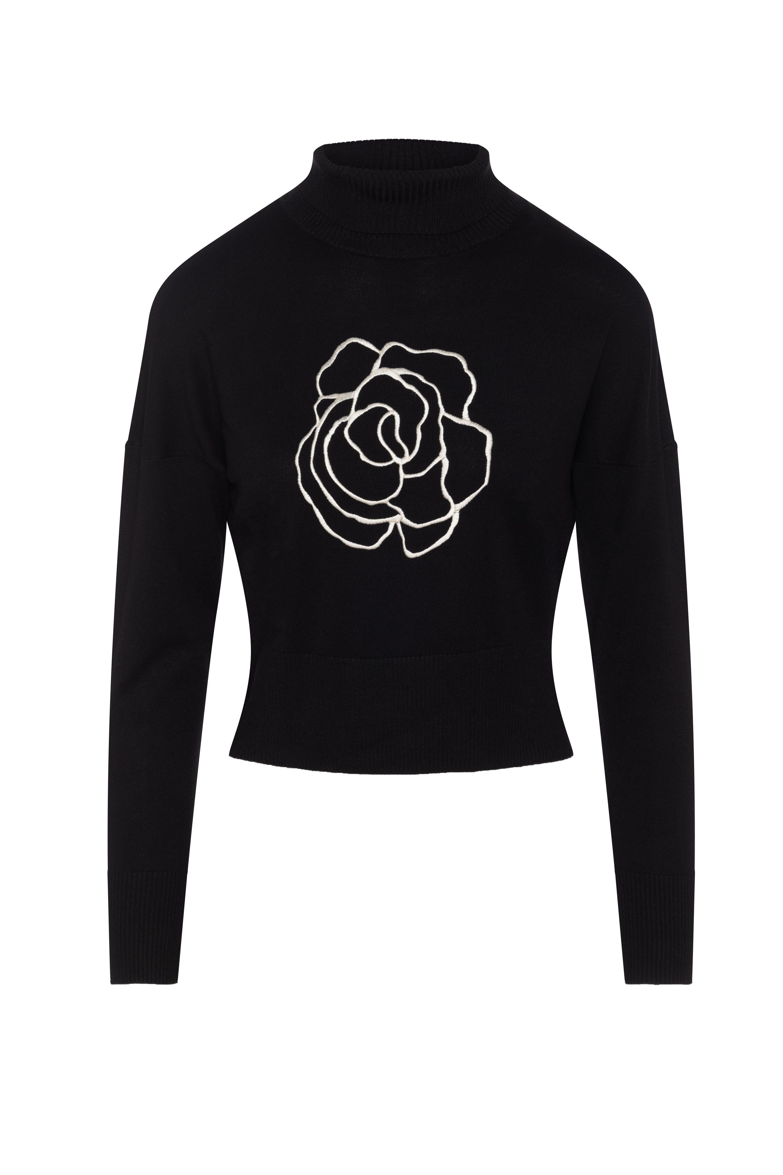 Cropped Knit Turtle Neck in Cream Black by Versatile
