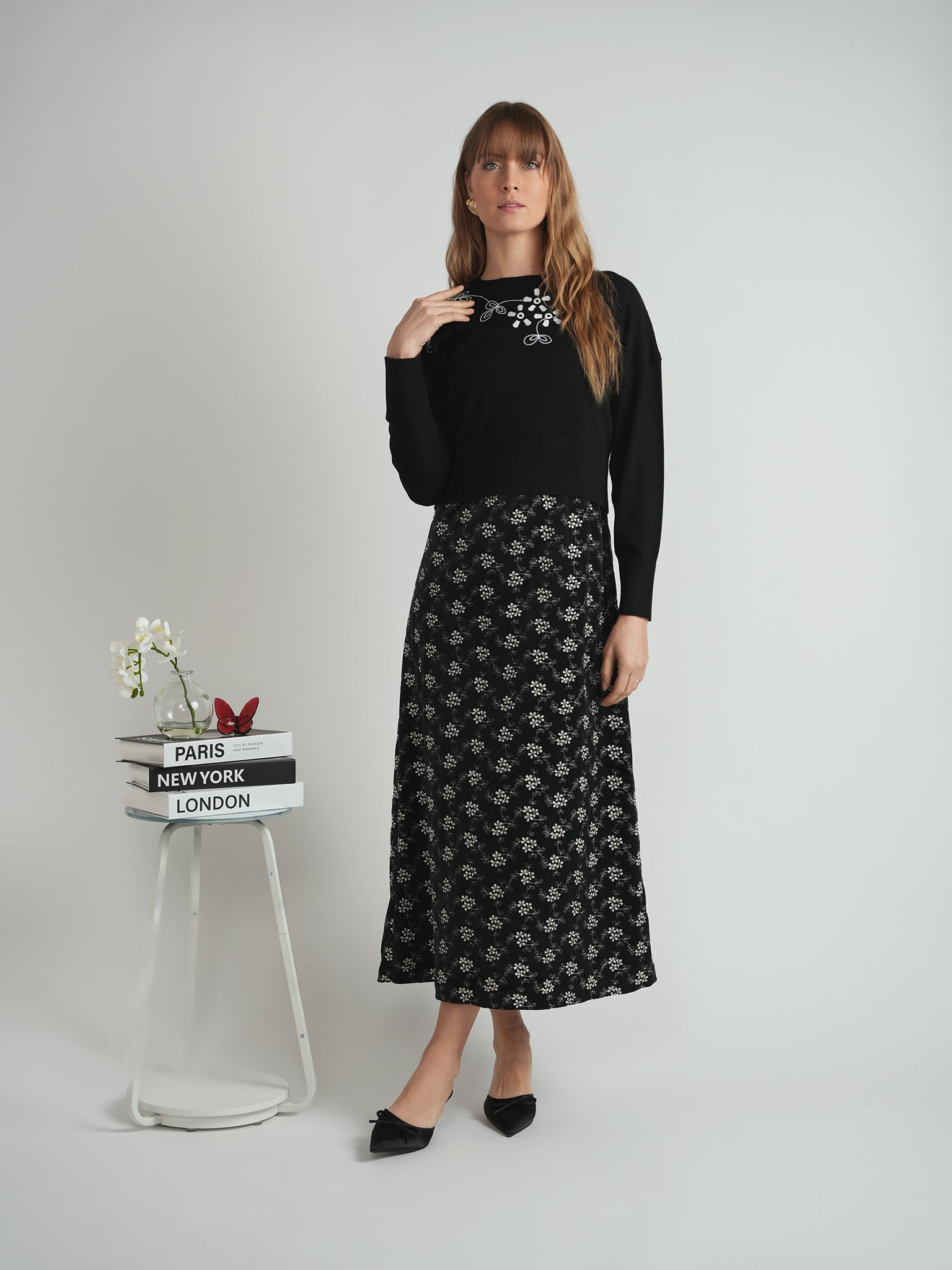 Velvet Embroidered Midi Jumper in by Birt UK