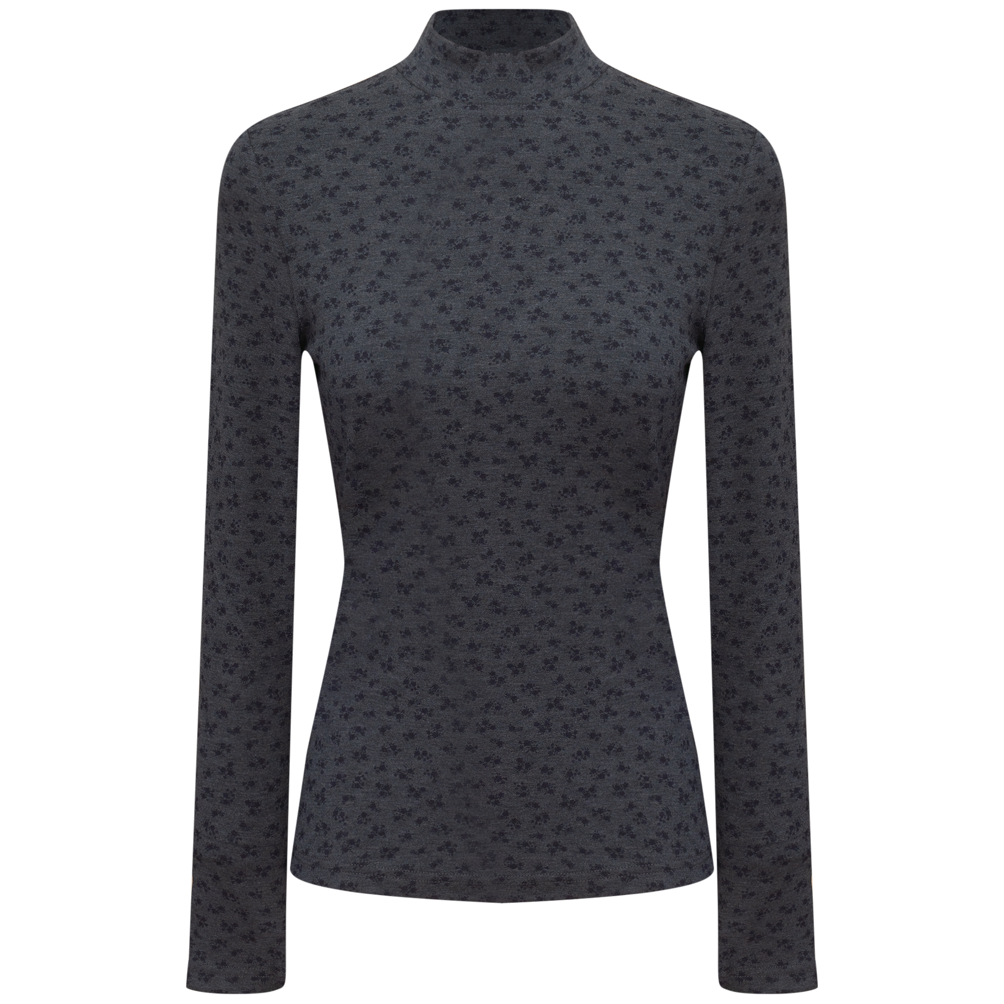 Printed Micro Mock Neck Tee in Charcoal by Riff