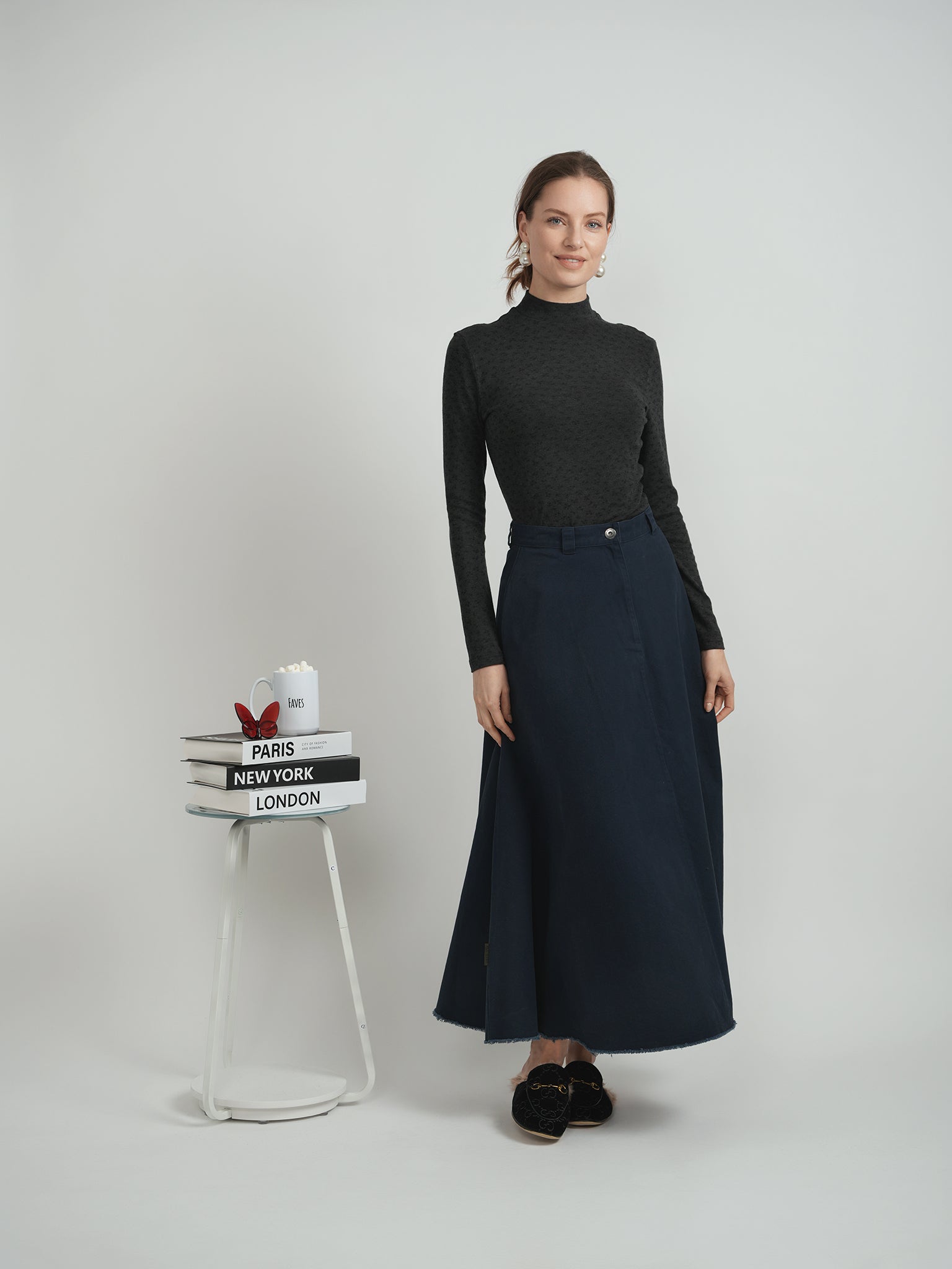 Printed Micro Mock Neck Tee in by Riff