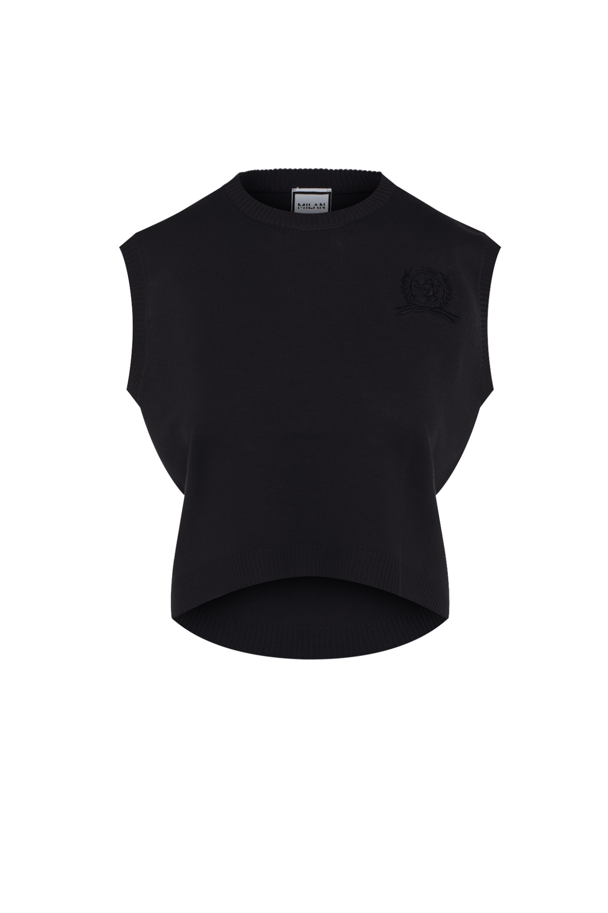Embrodery Knit High Low Vest in Black by Milan Italy