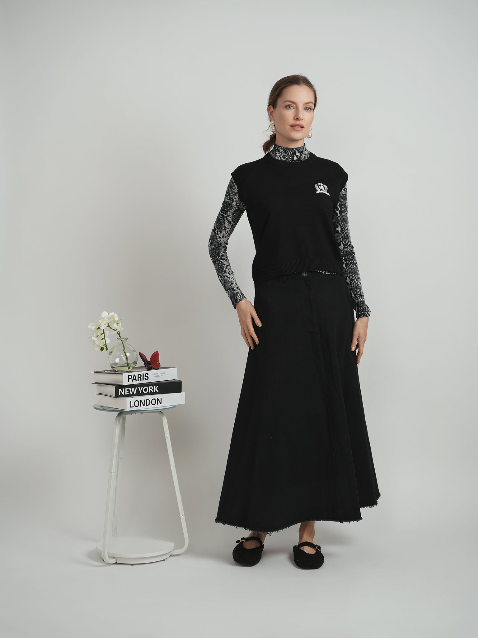 Embrodery Knit High Low Vest in by Milan Italy