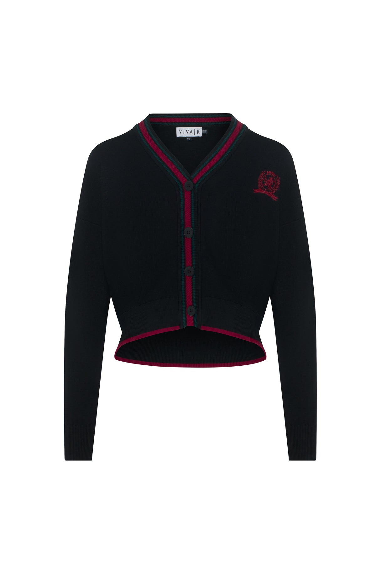 Embroidery Contrast Striped Cropped Cardigan in Black by Viva K