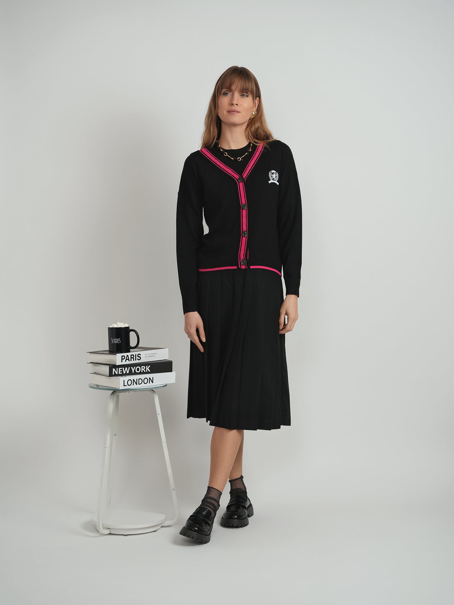 Embroidery Contrast Striped Cropped Cardigan in by Viva K