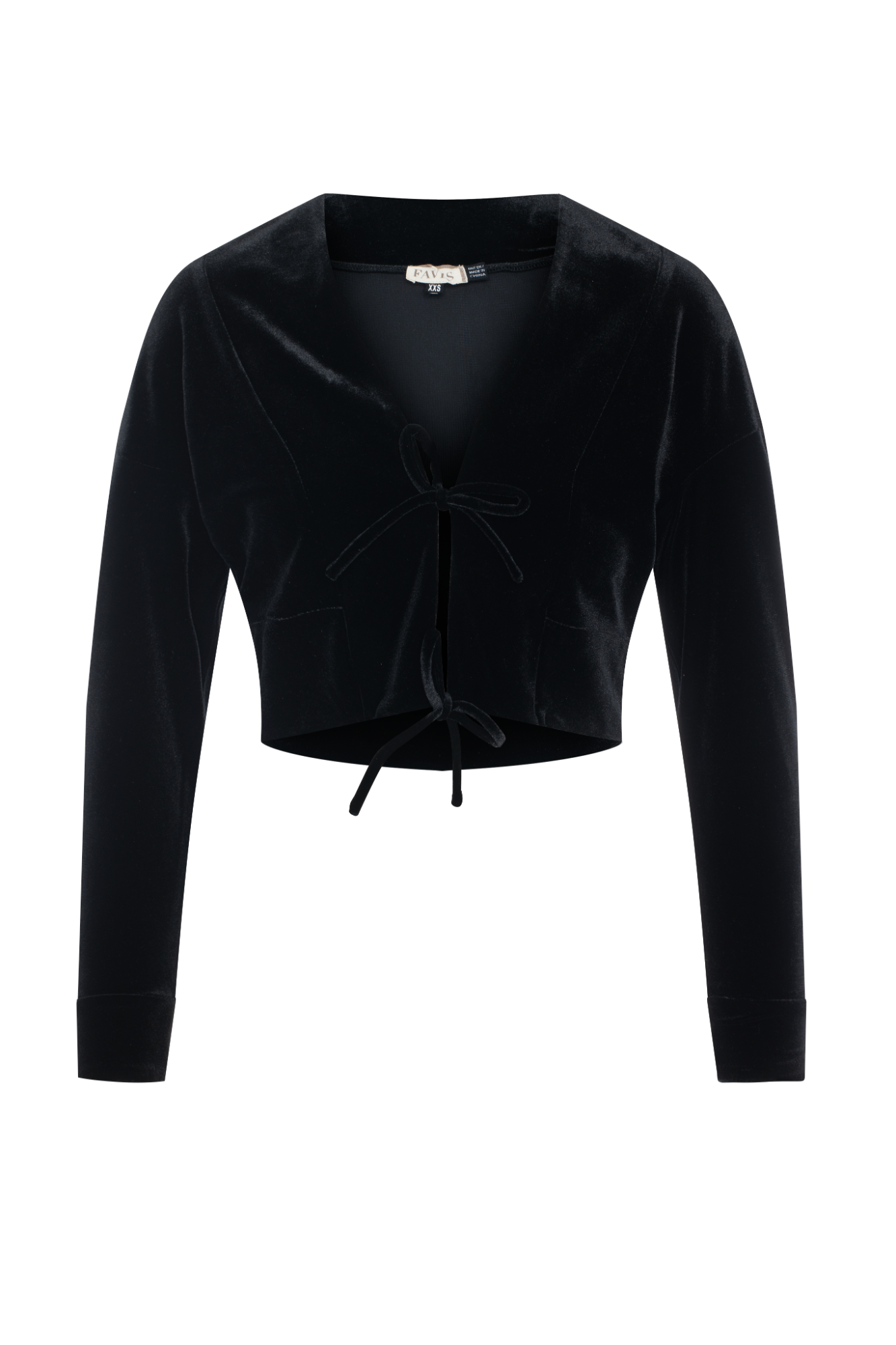 Cropped Velour Open Cardigan in Black by Faves