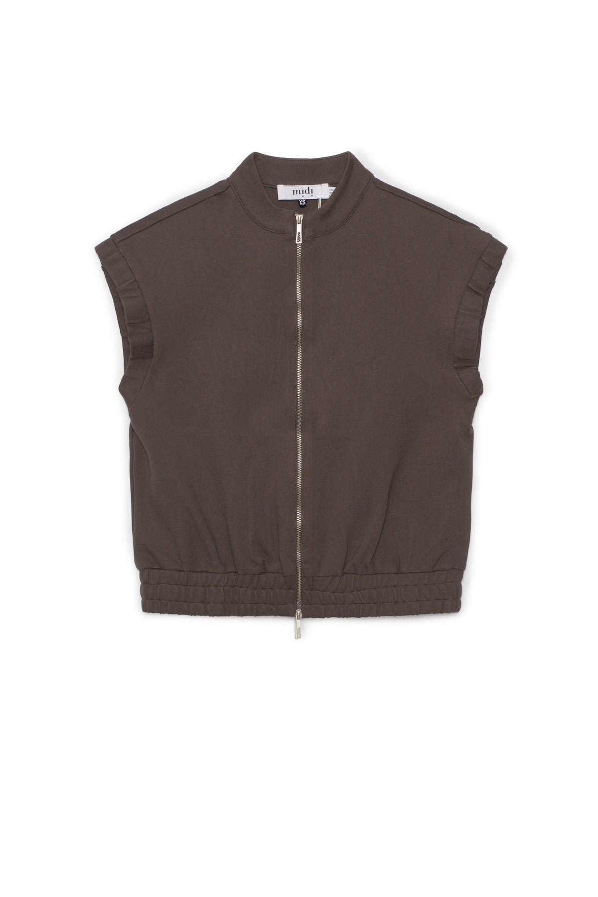 Ponte Knit Zip Down Vest in Dark Olive by Midi