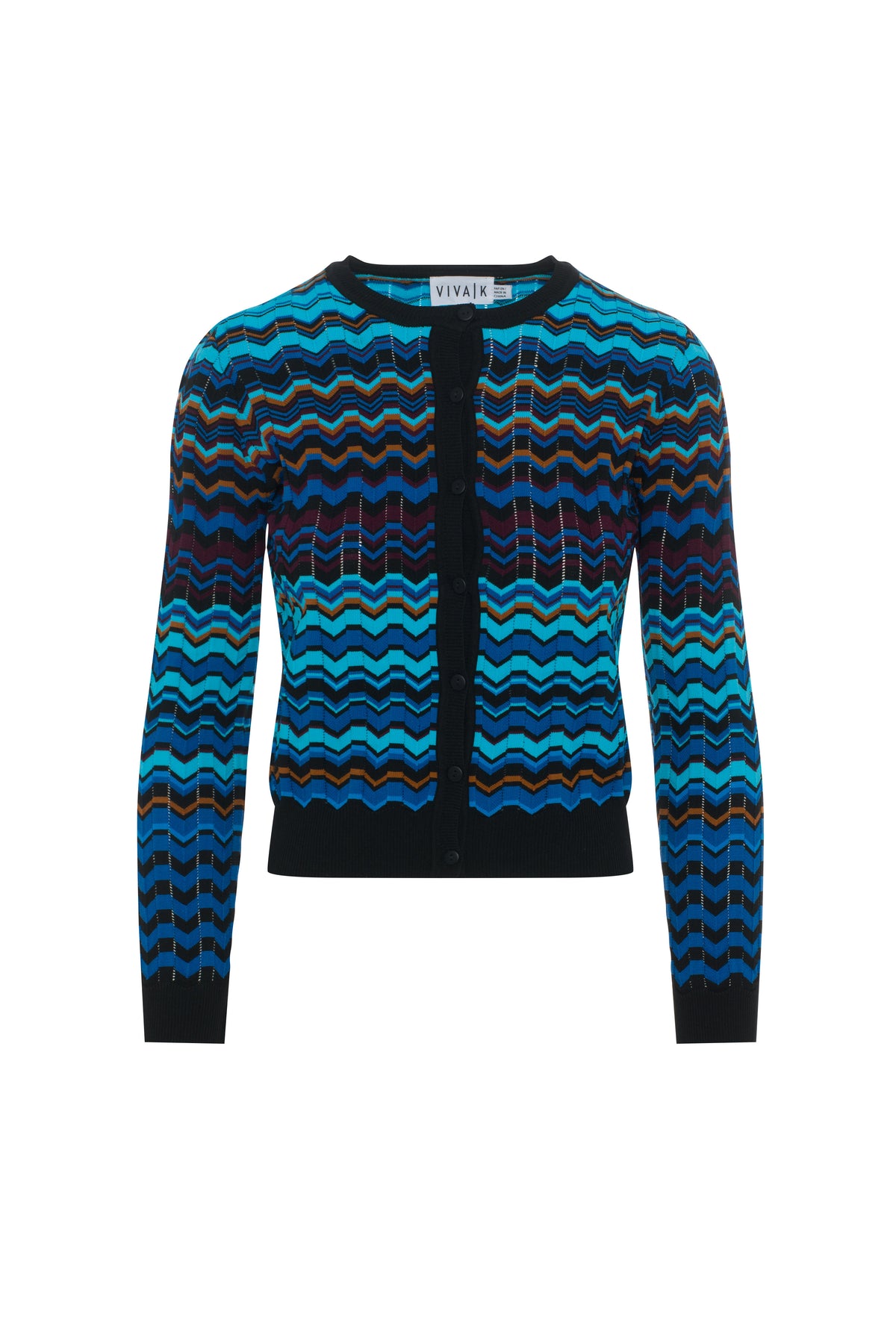 Crochet Multi Color Chevron Cardigan in Light Blue Multi by Viva K