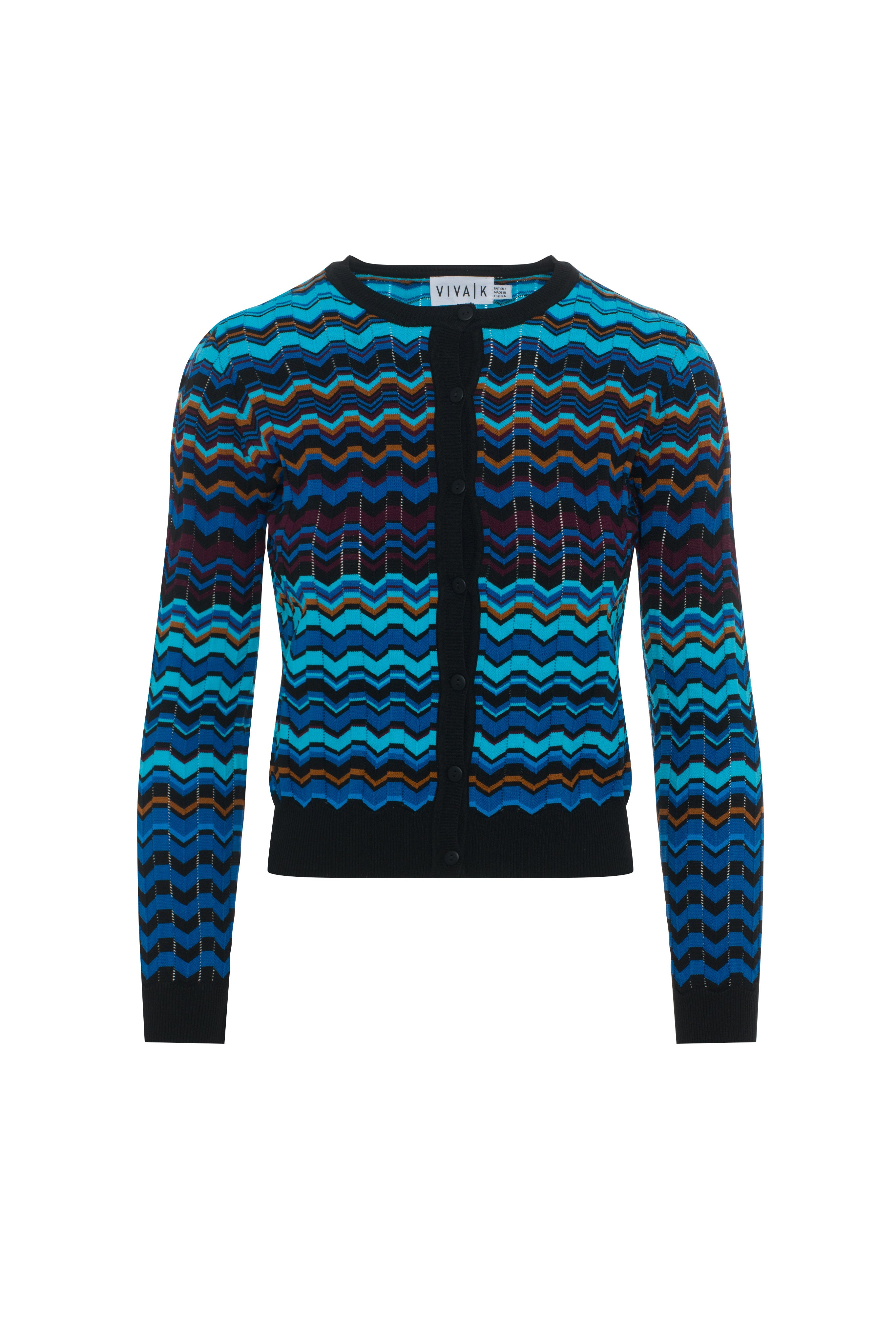 Crochet Multi Color Chevron Cardigan in Light Blue Multi by Viva K