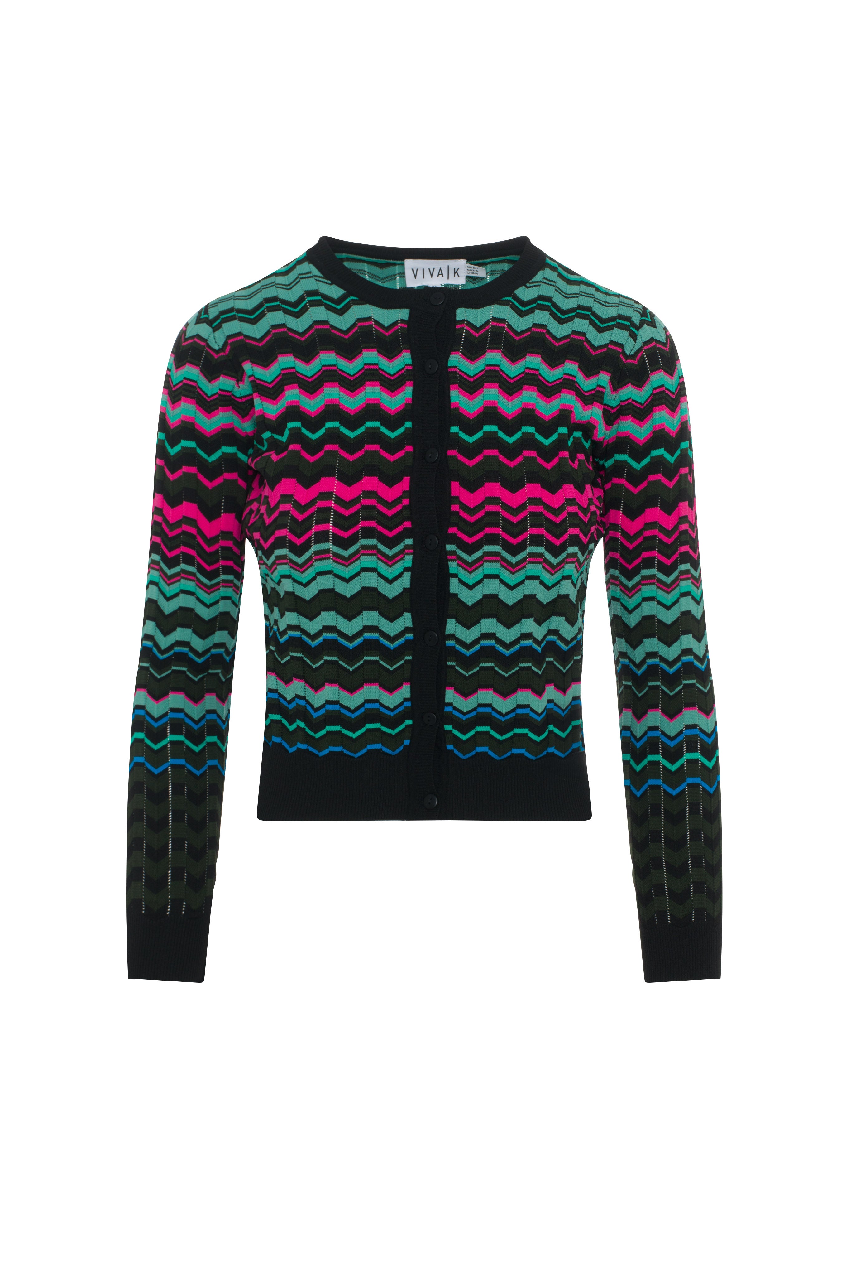 Crochet Multi Color Chevron Cardigan in Mint Multi by Viva K