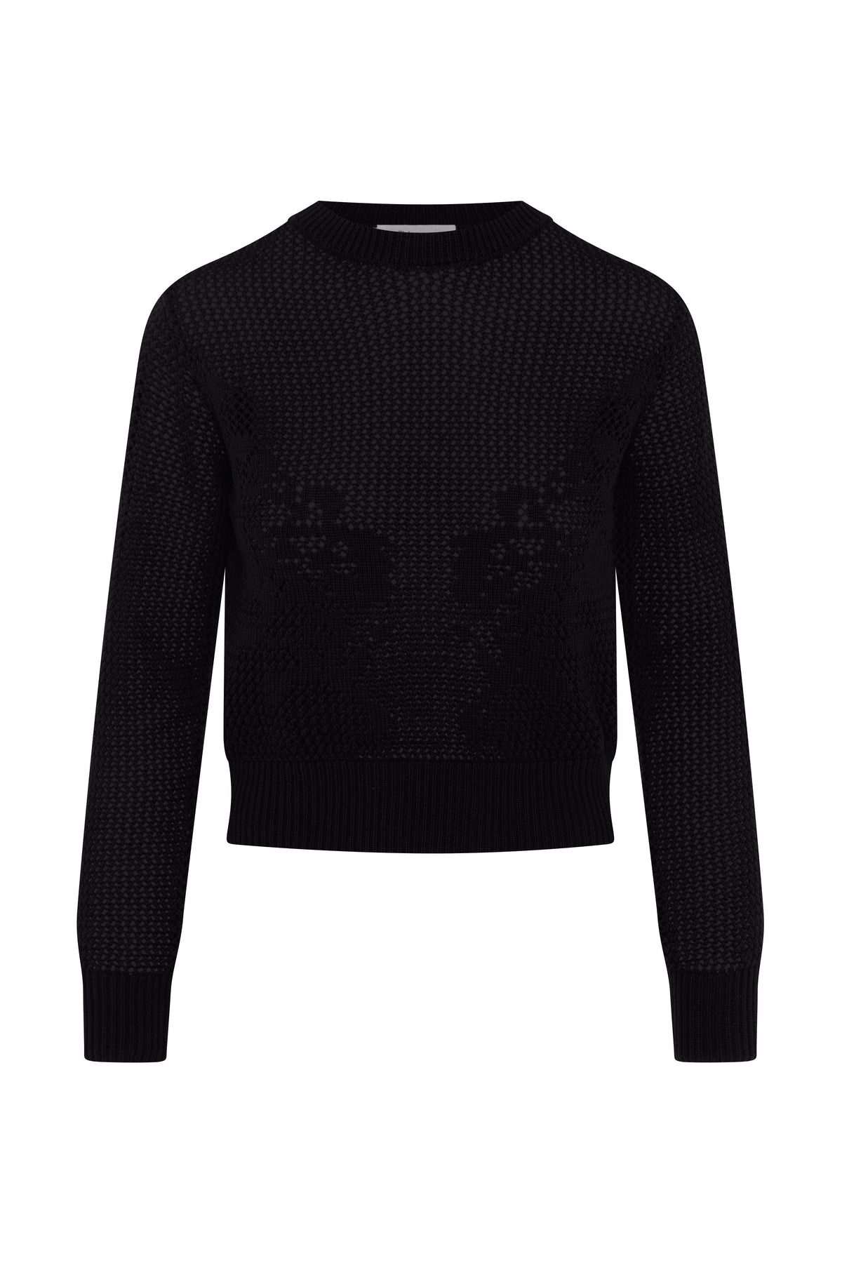 Crochet Design Cropped Sweater in Black by Club Malibu