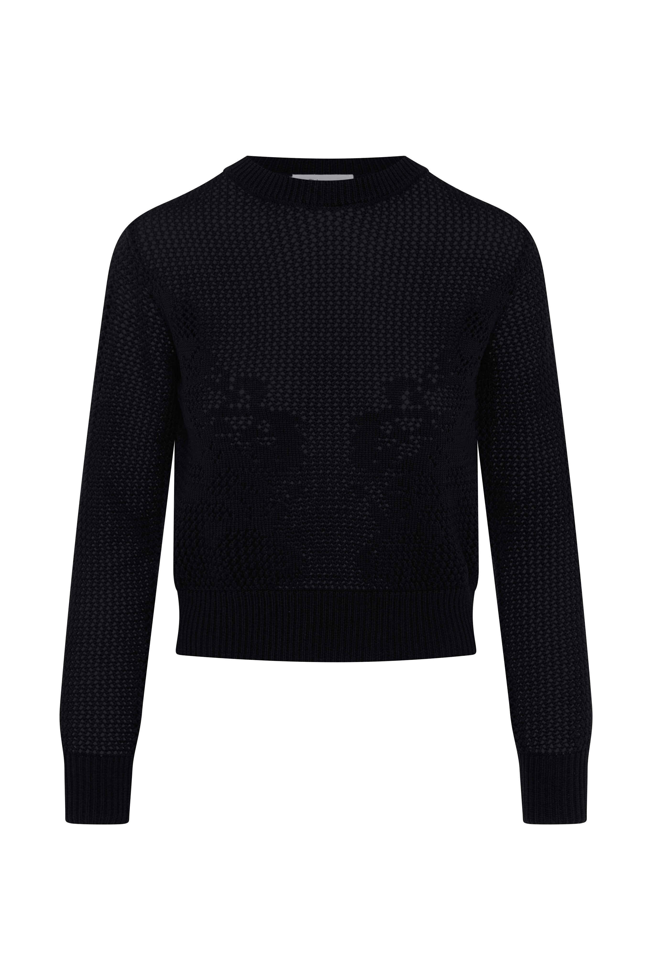 Crochet Design Cropped Sweater in Black by Club Malibu