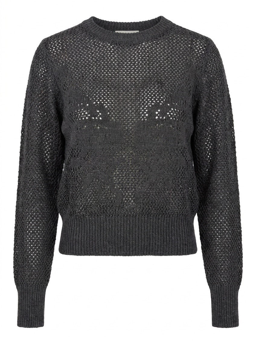 Crochet Design Cropped Sweater in Charcoal Mix by Club Malibu