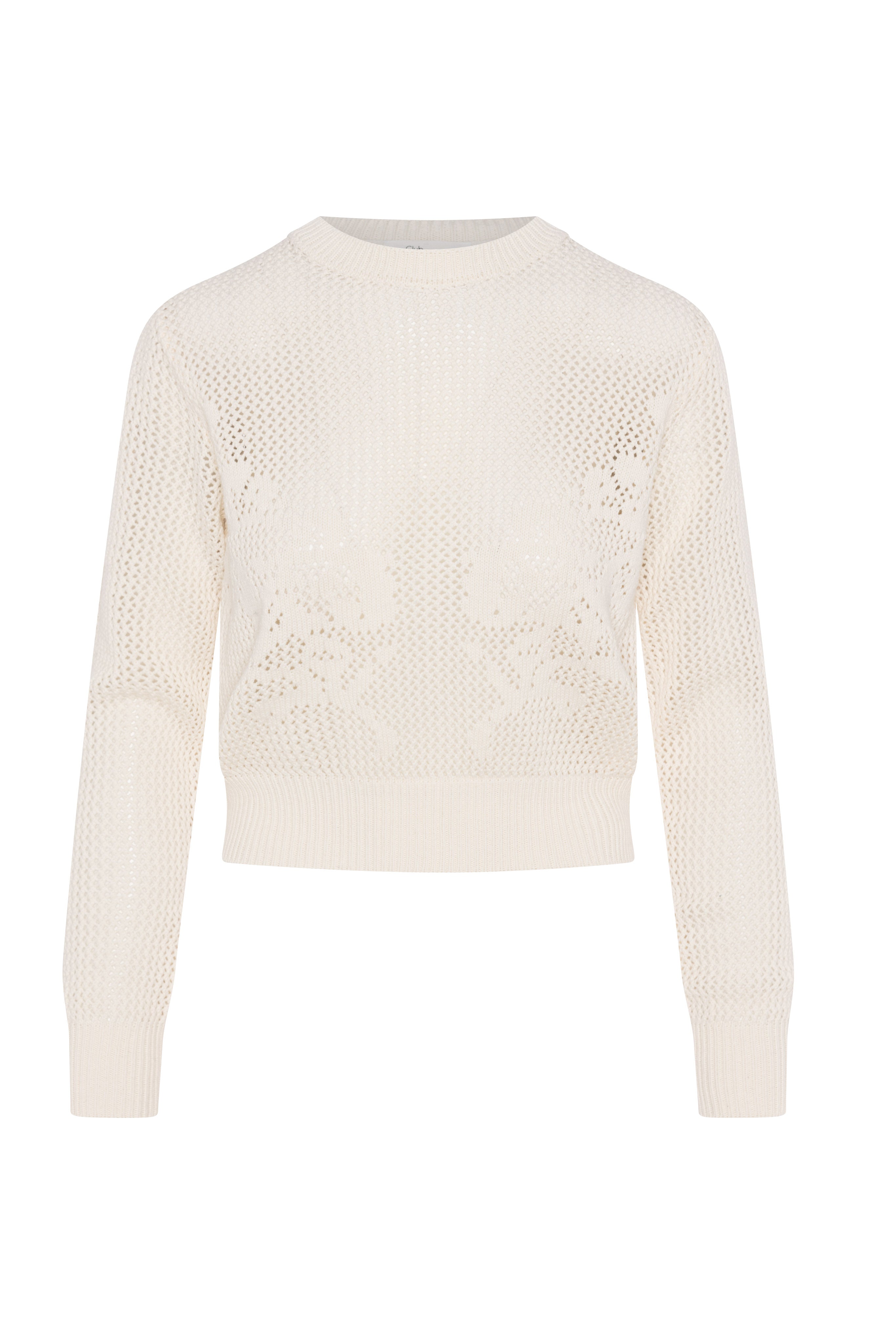 Crochet Design Cropped Sweater in Cream by Club Malibu