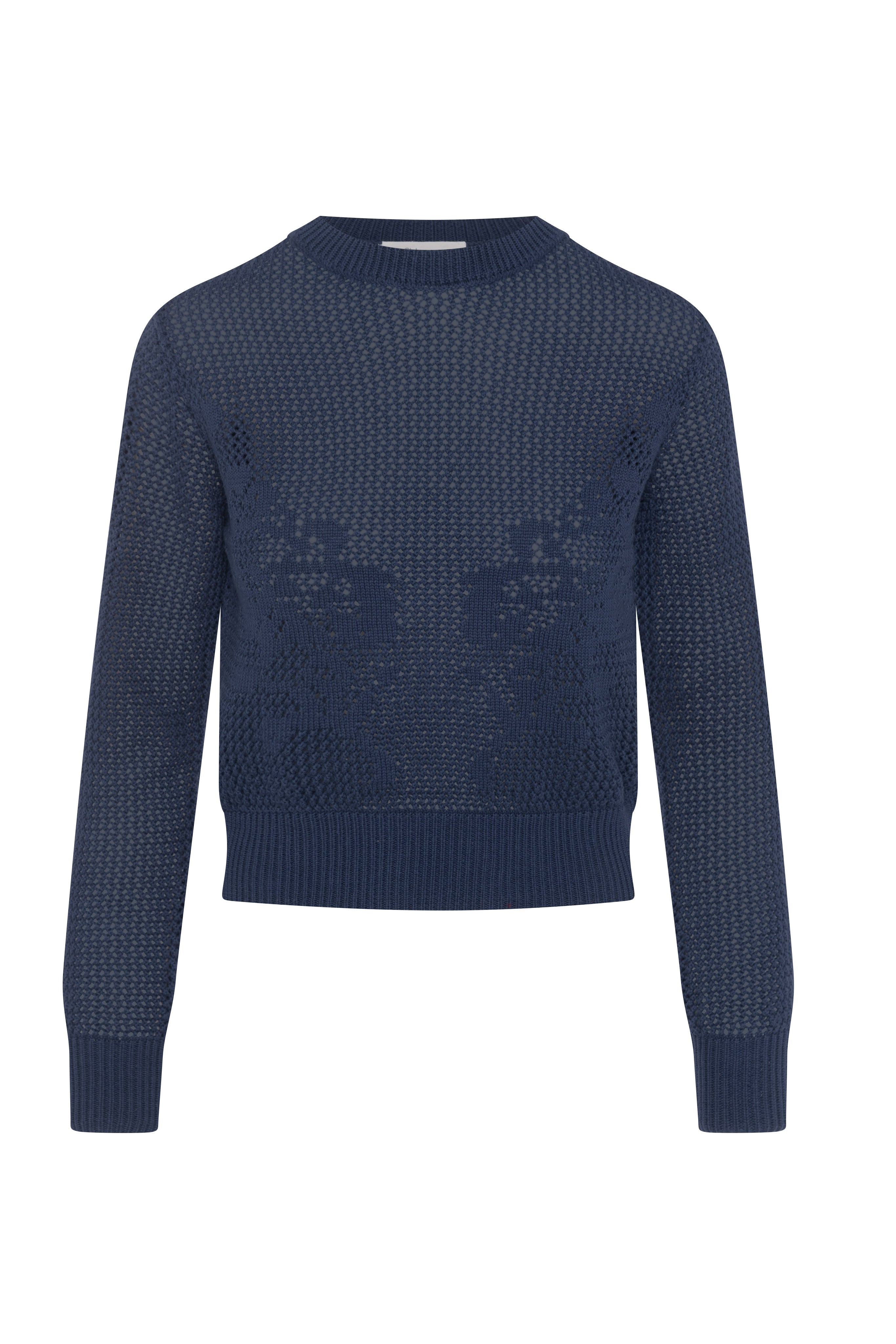Crochet Design Cropped Sweater in Steel Blue by Club Malibu