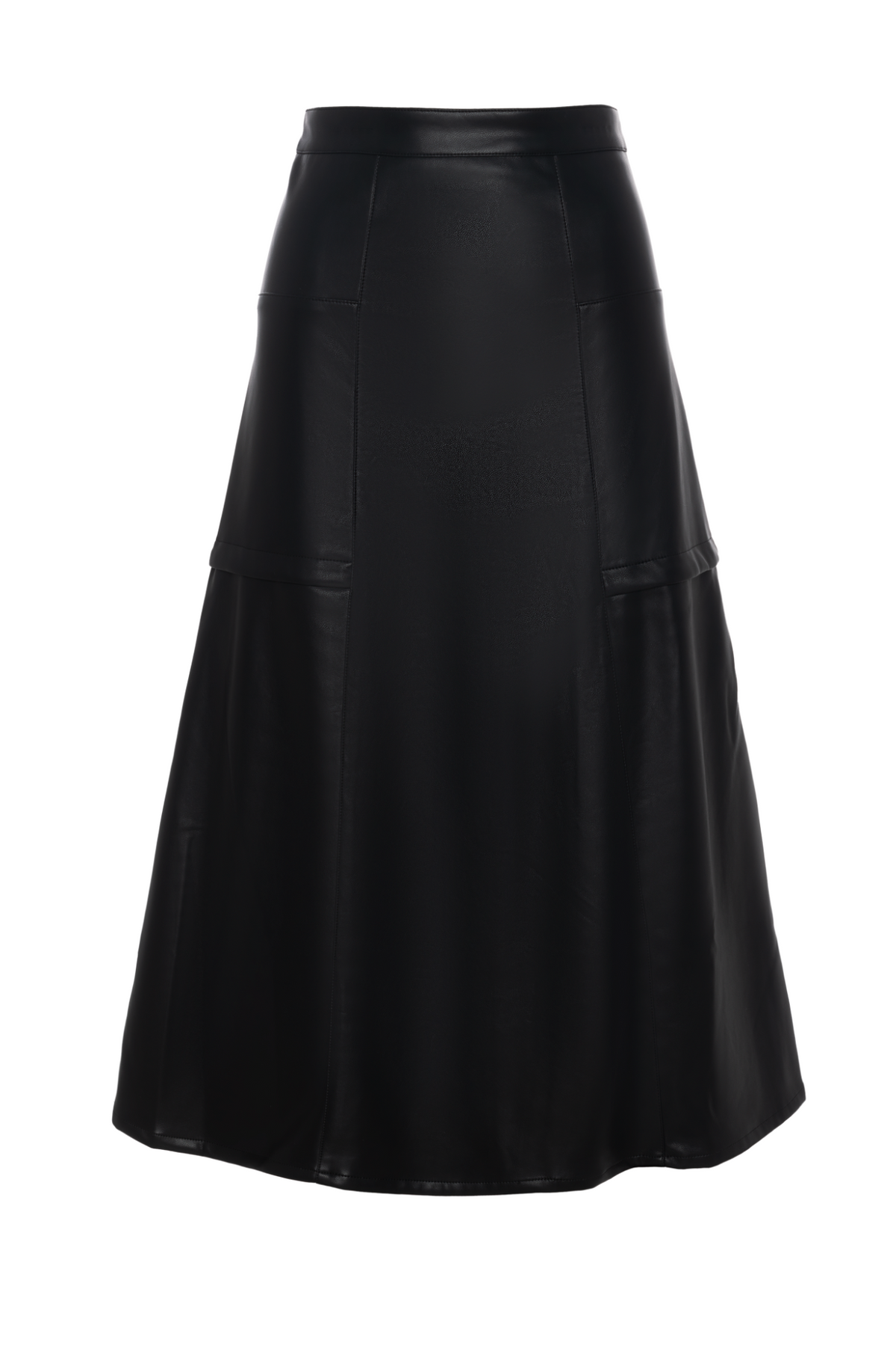 Leather Paneled Midi Skirt in Black by Versatile