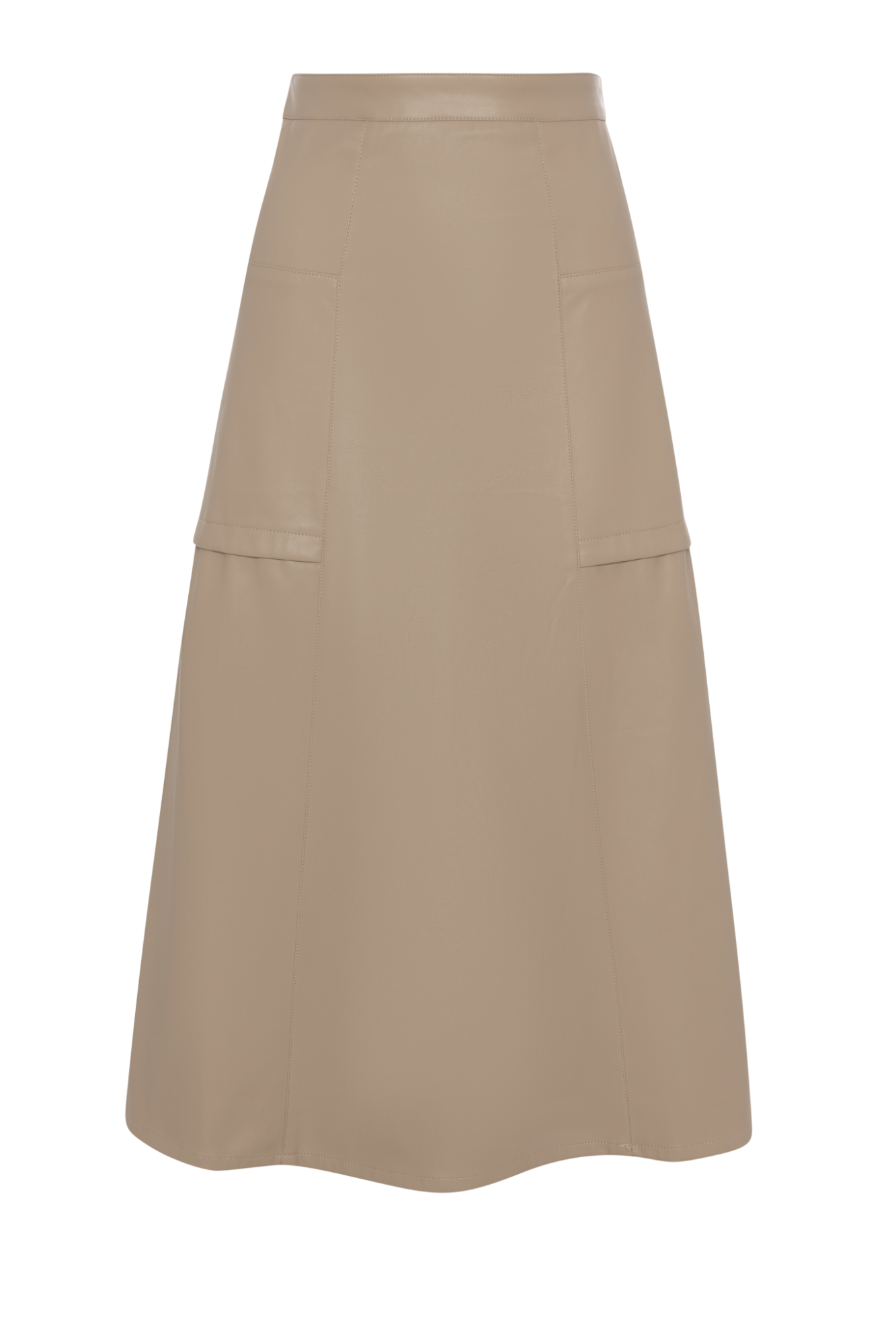 Leather Paneled Midi Skirt in Oatmeal by Versatile