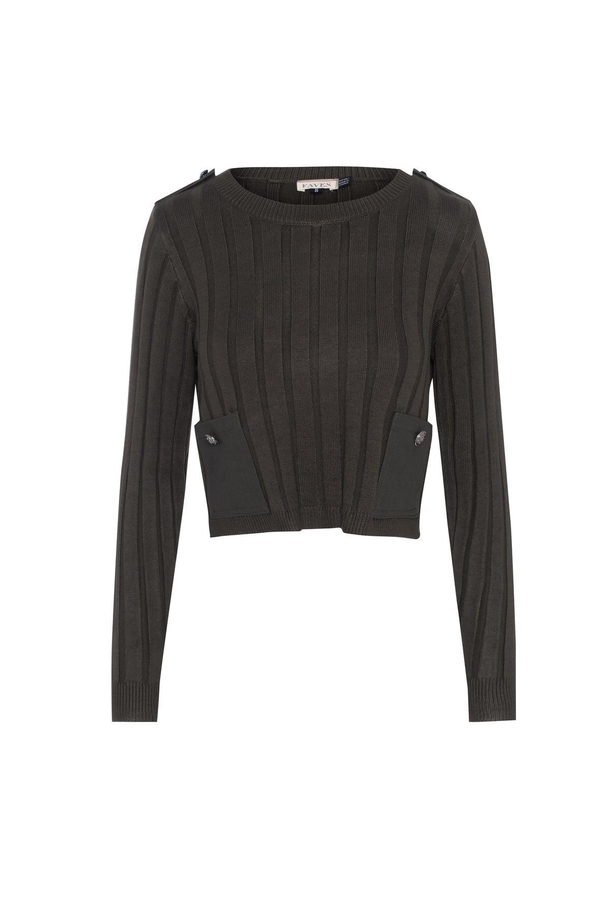 Ribbed Knit Denim Combo Sweater in Dark Olive by Faves