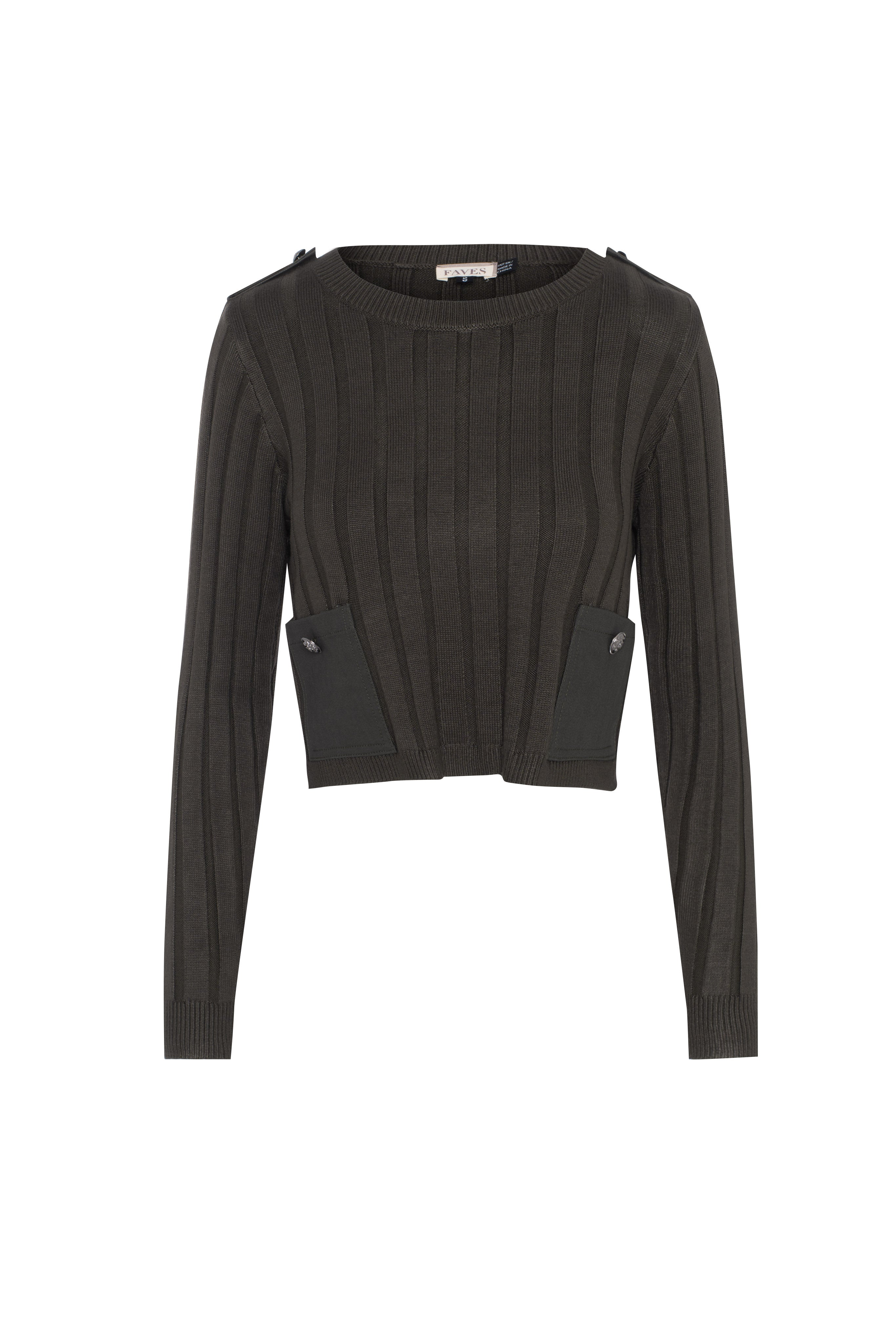 Ribbed Knit Denim Combo Sweater in Dark Olive by Faves