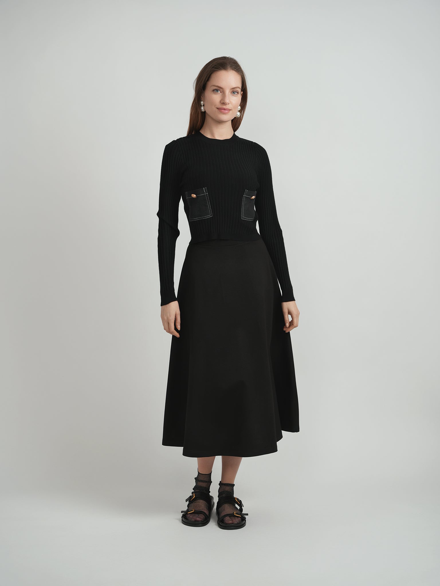 Ribbed Knit Denim Combo Sweater in by Faves