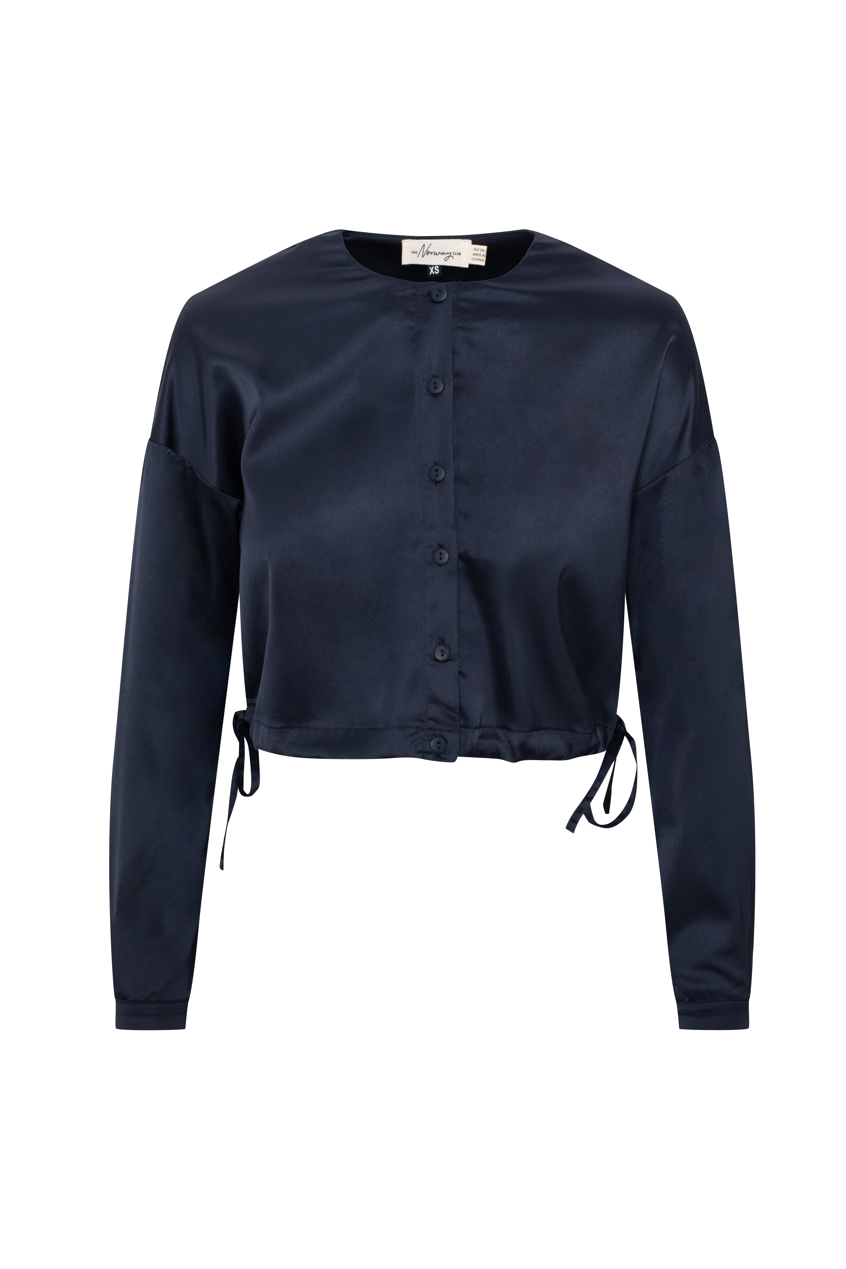 Satin Tie Blouse in Dark Navy by The Norway Club