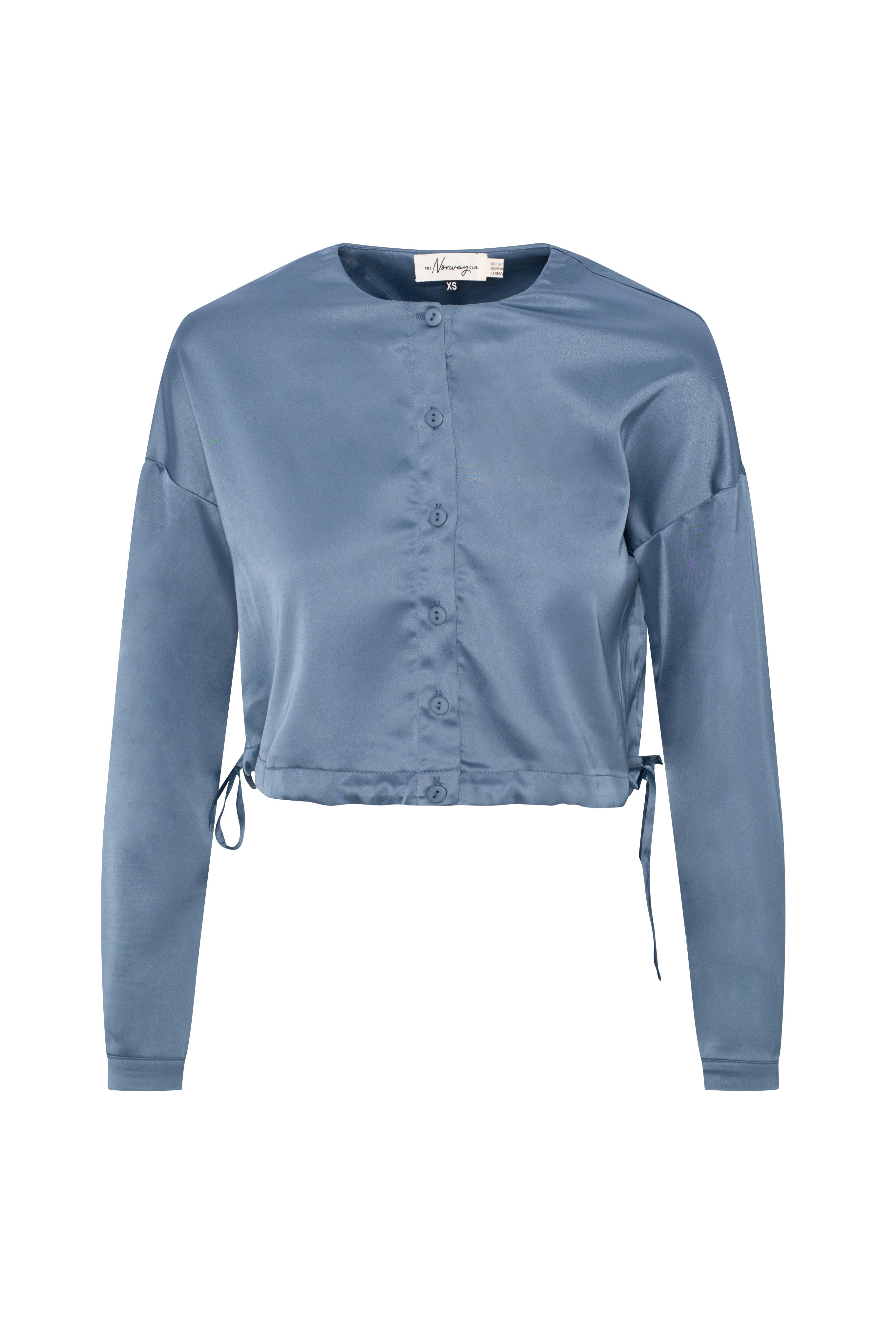 Satin Tie Blouse in Steel Blue by The Norway Club
