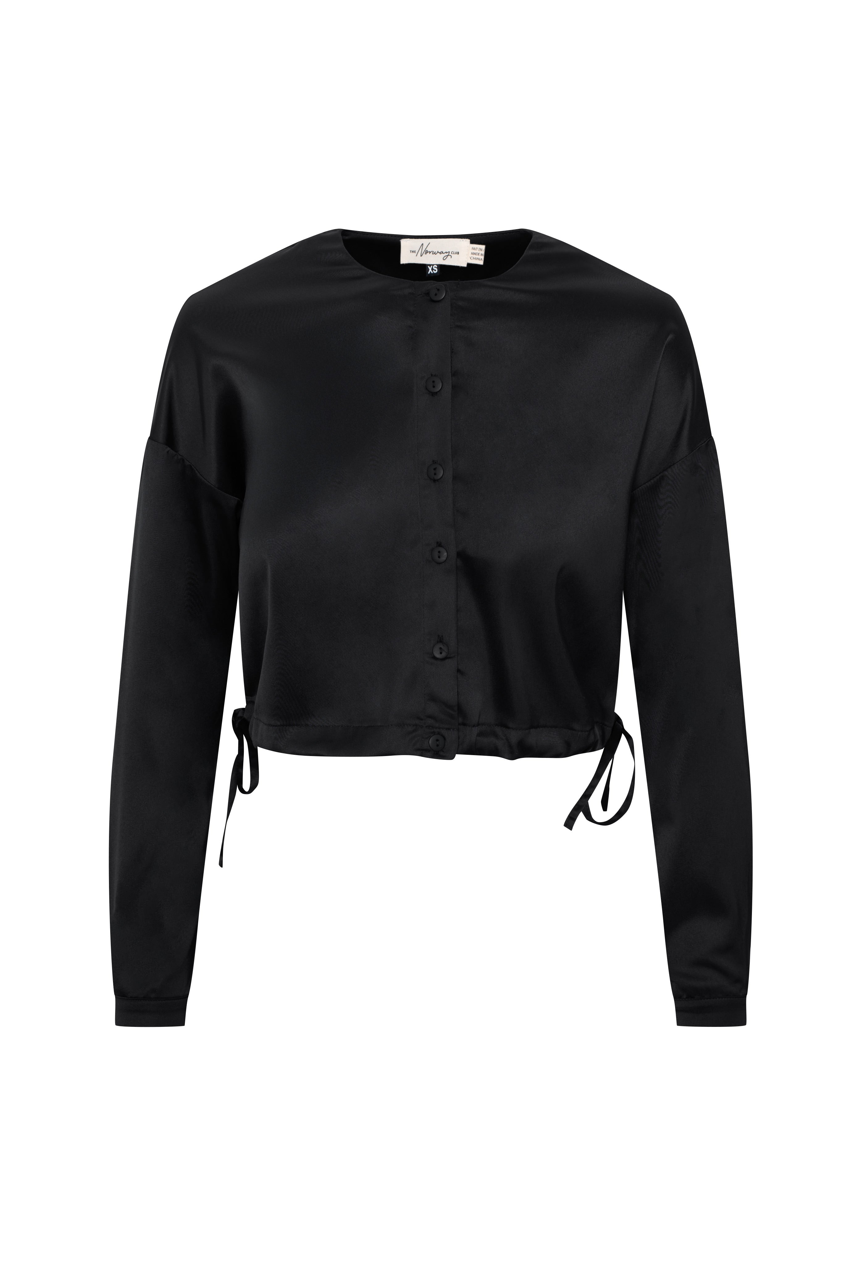 Satin Tie Blouse in Black by The Norway Club