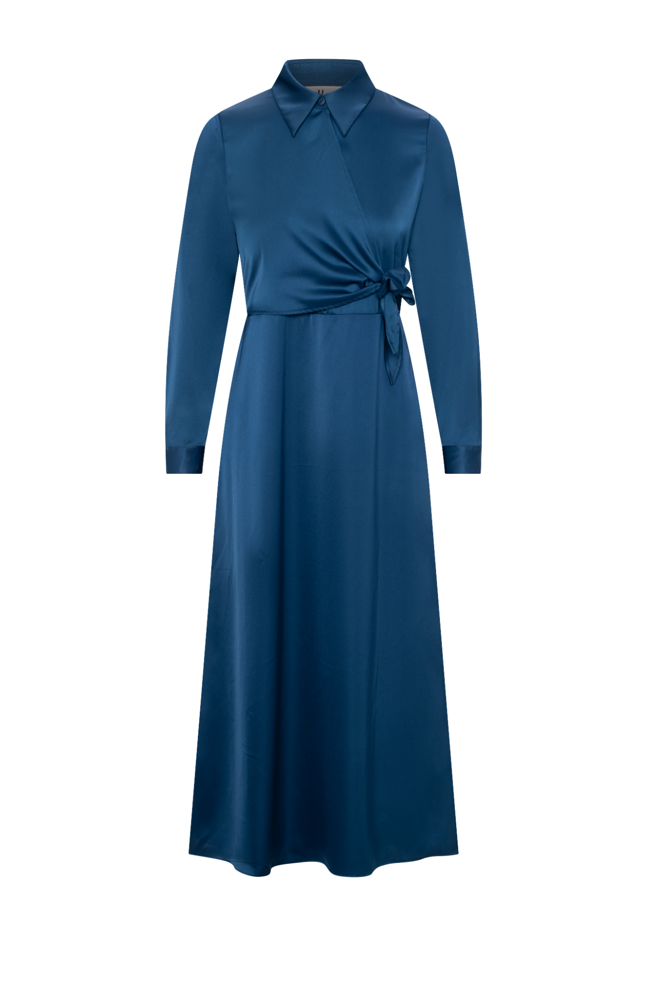 Maxi Satin Wrap Shirt Dress in Midnight Blue by E.U.X. Exclusive