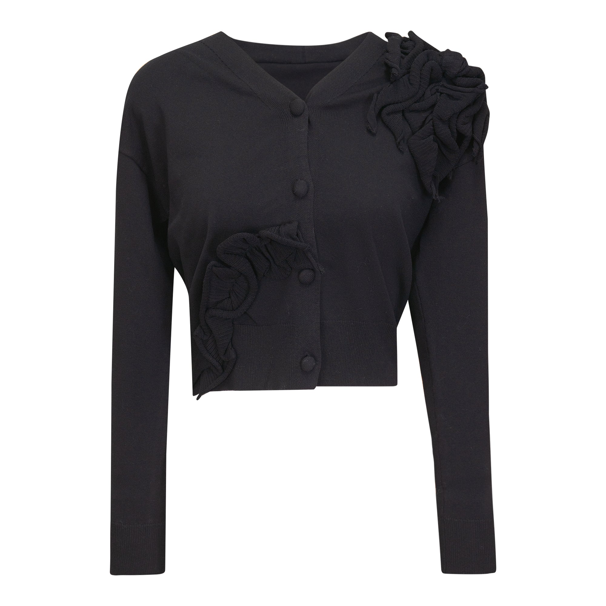 Cropped Flower Cardigan in Black by Milan Italy