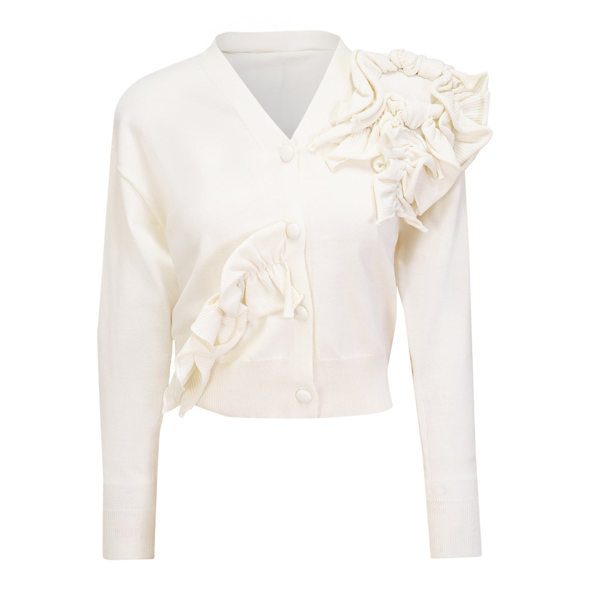 Cropped Flower Cardigan in Cream by Milan Italy