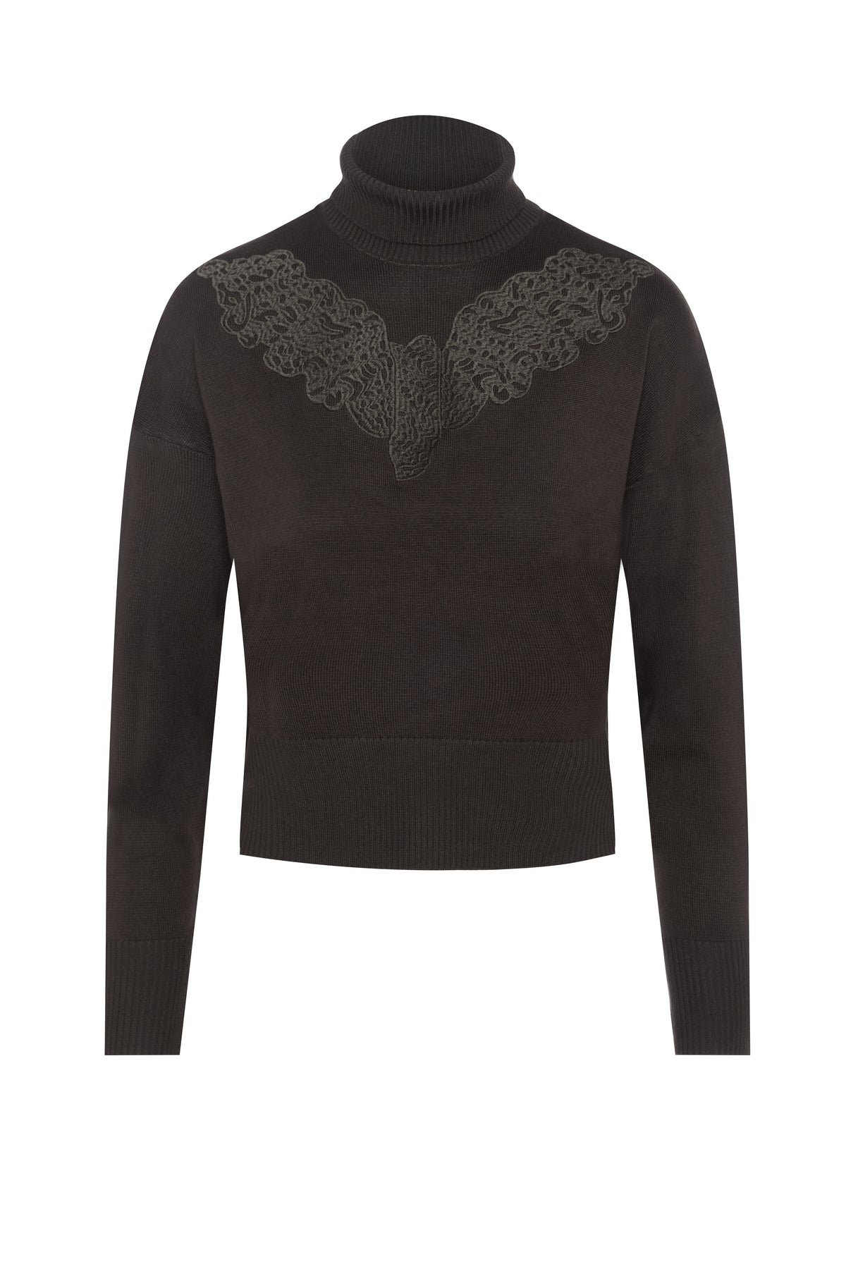 Cropped Knit Turtle Neck in Dark Olive by Versatile