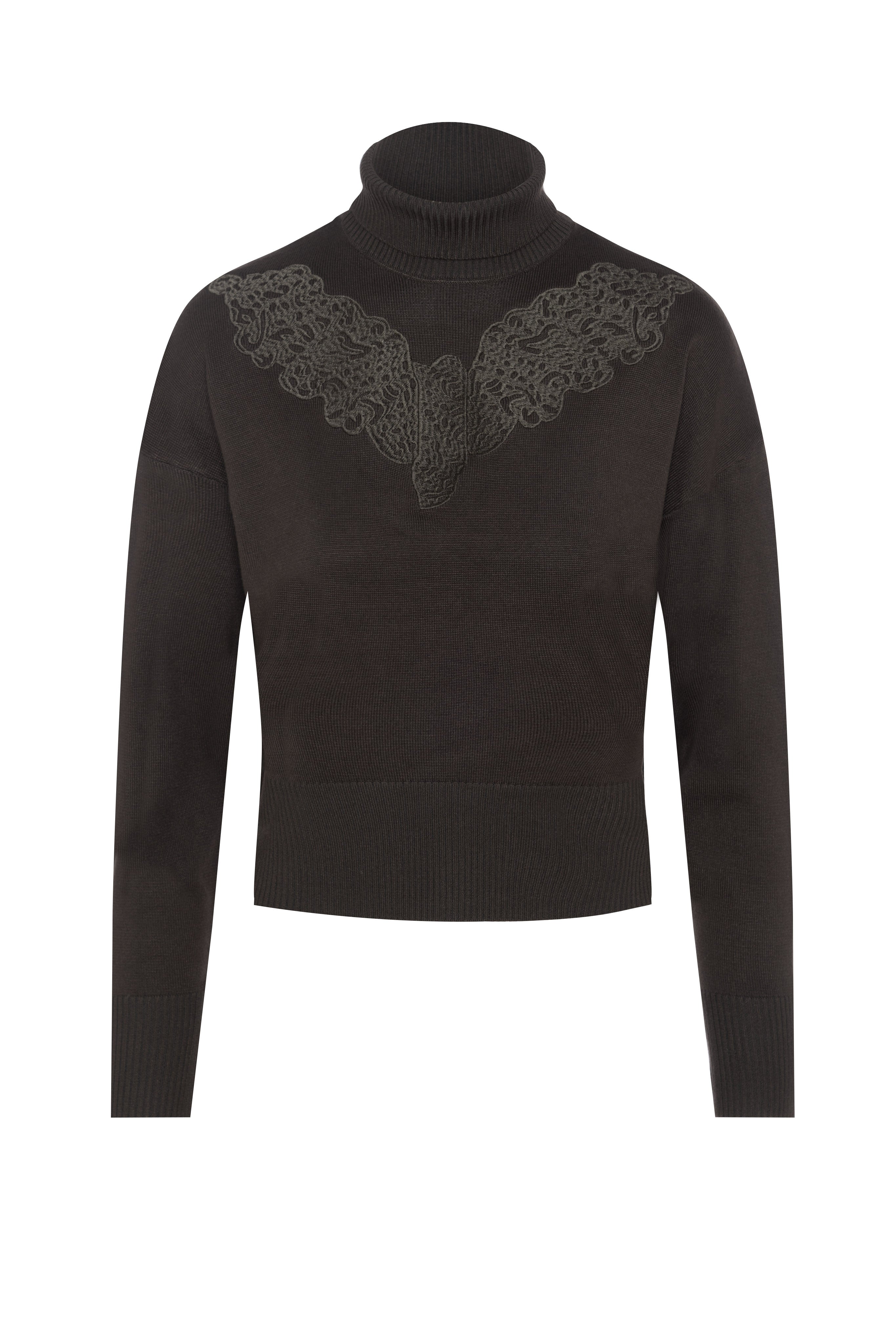 Cropped Knit Turtle Neck in Dark Olive by Versatile