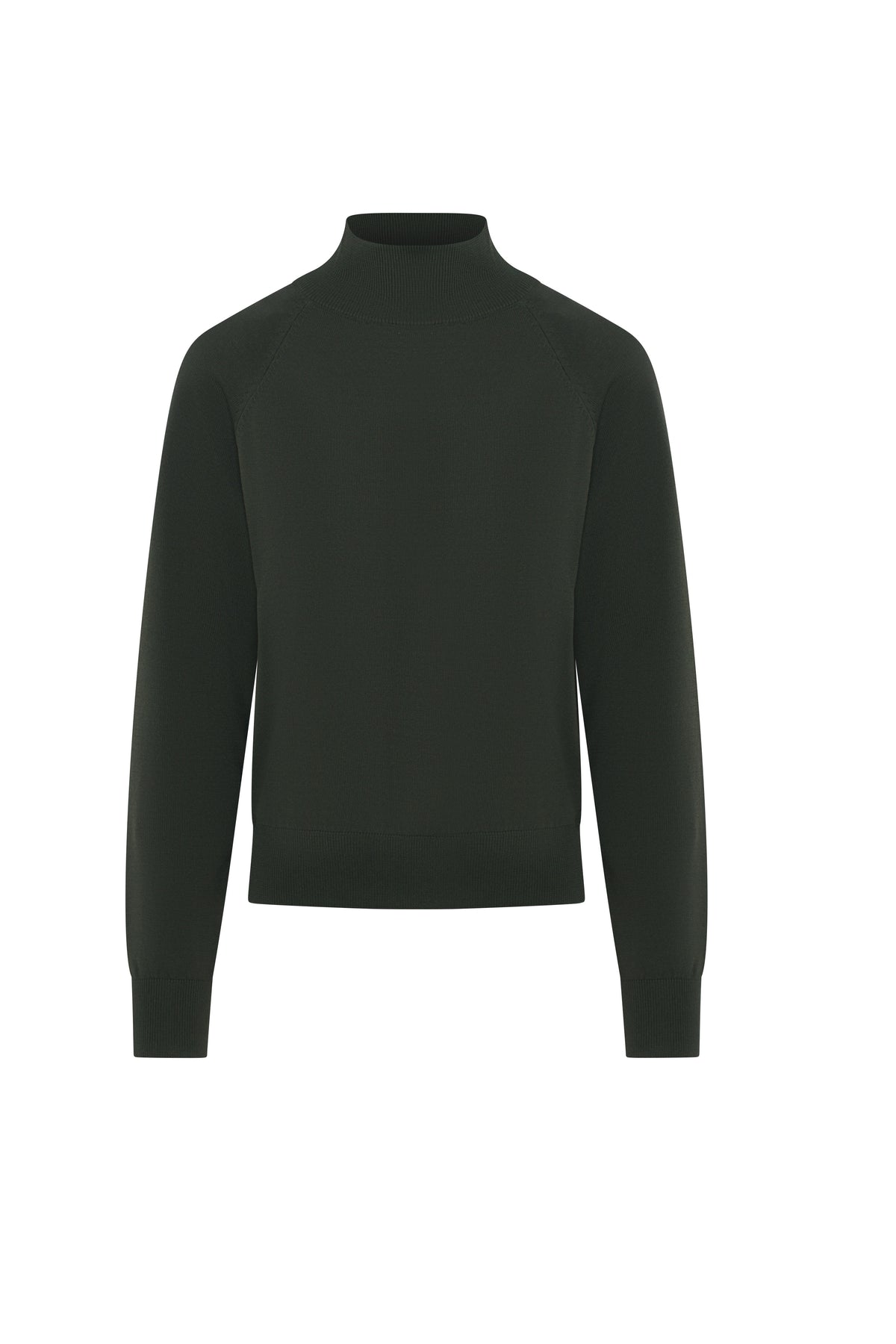Raglan Sleeves Mock Neck Sweater in Dark Olive by Vivid
