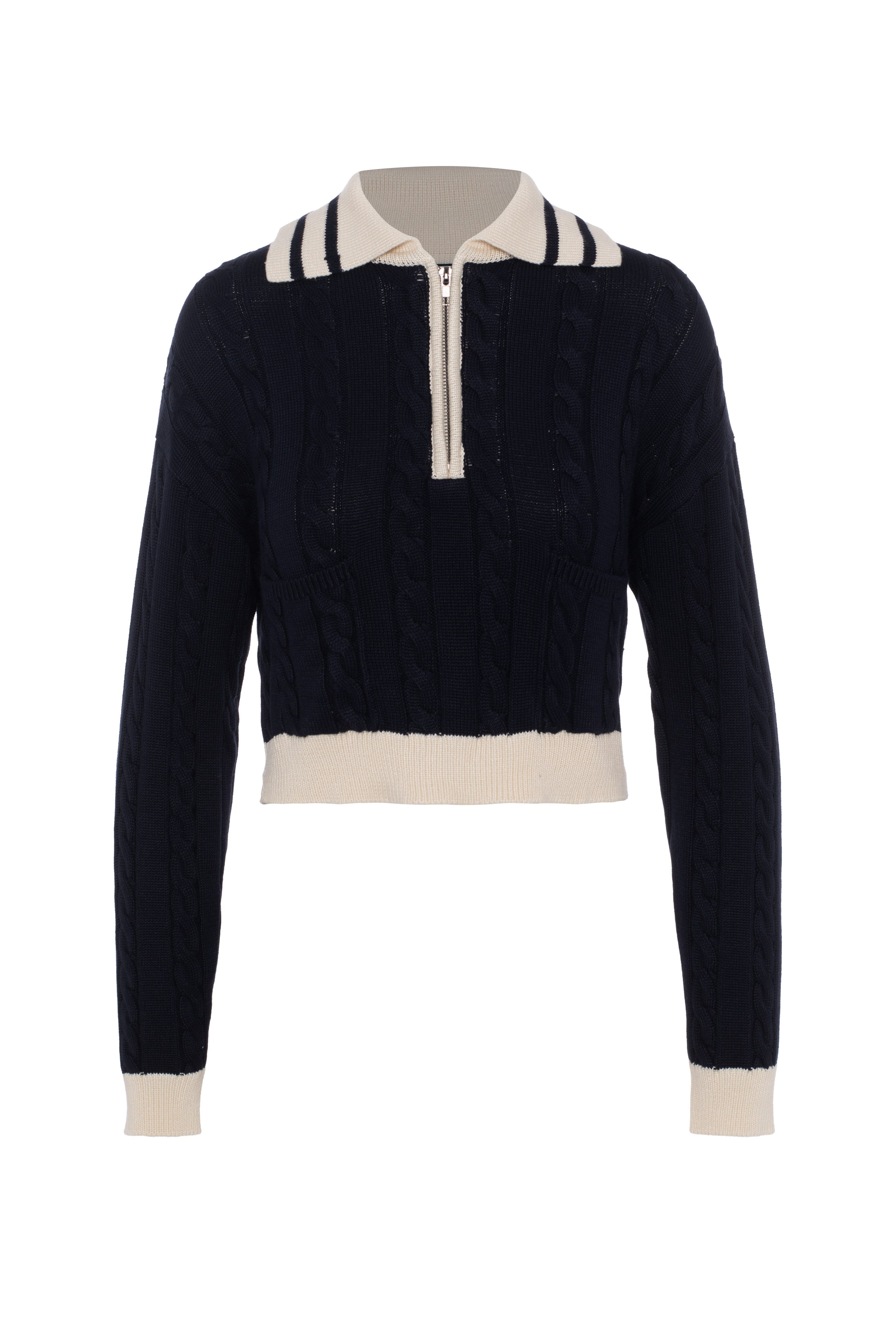 Cable Dolman Henley Sweater in Dark Navy by Spades