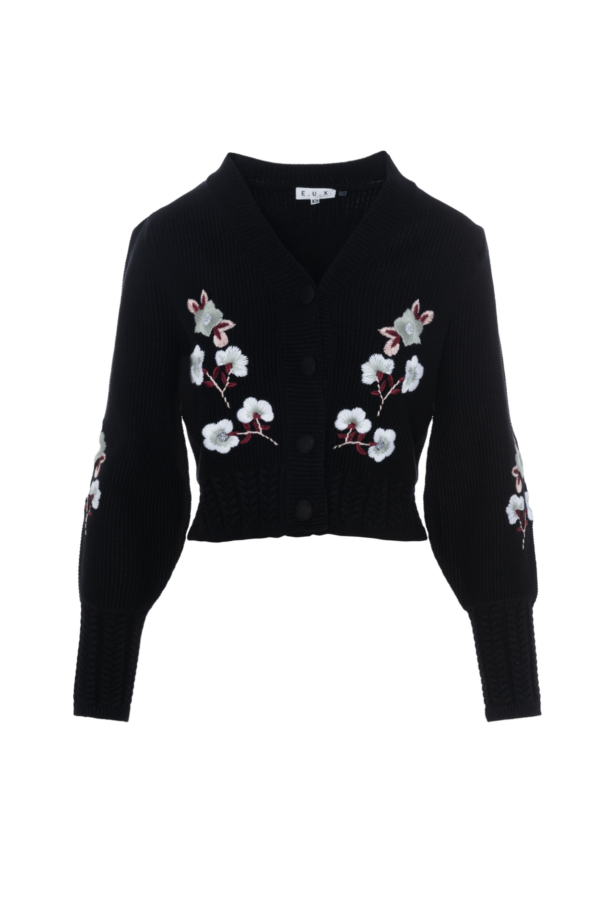 Embroidered Cropped Cardigan in Black by E.U.X. Exclusive
