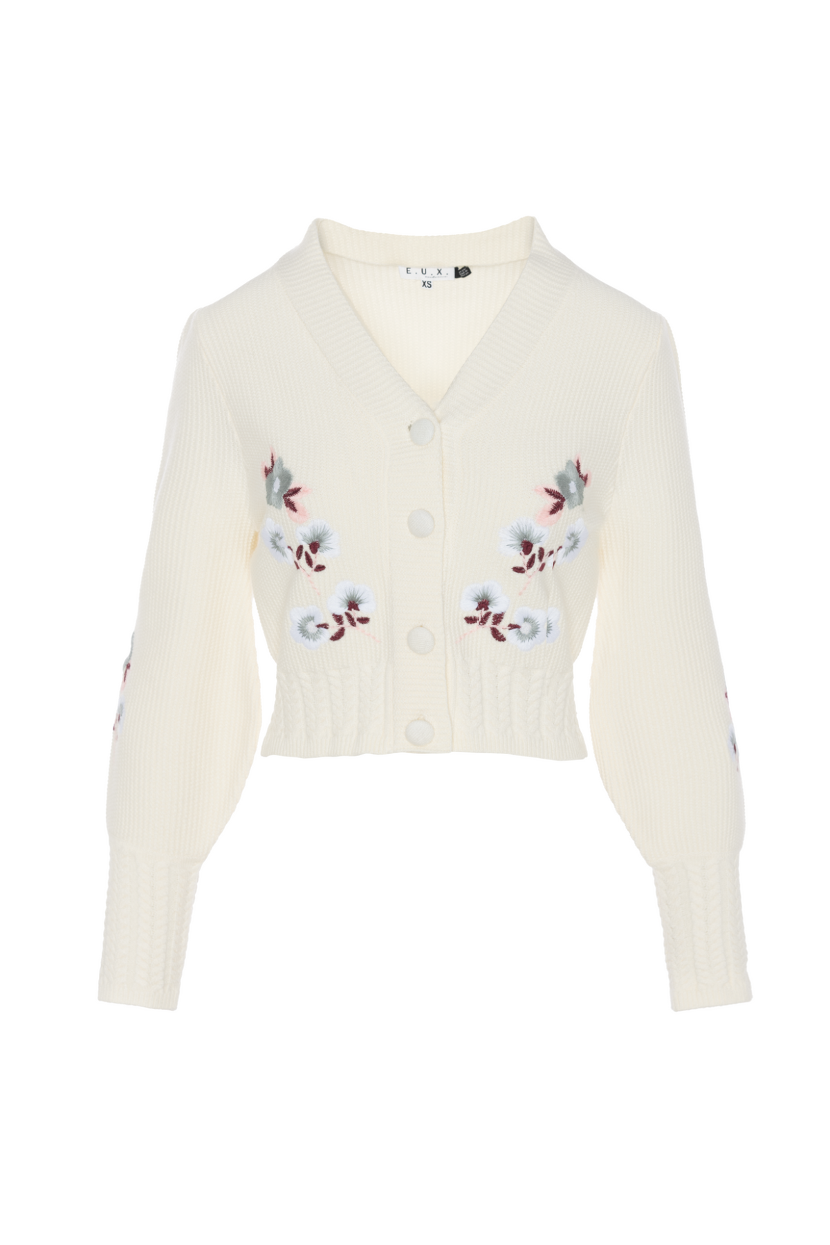 Embroidered Cropped Cardigan in Cream by E.U.X. Exclusive