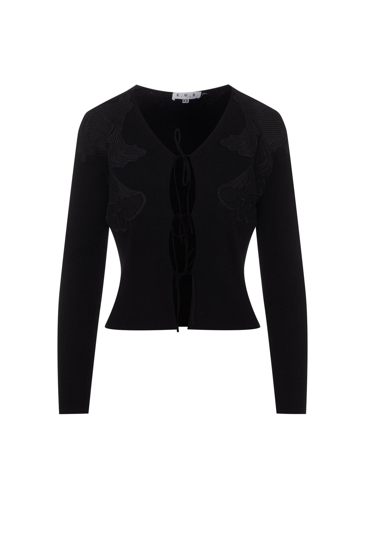 Knit Lace Cardigan in Black by E.U.X. Exclusive