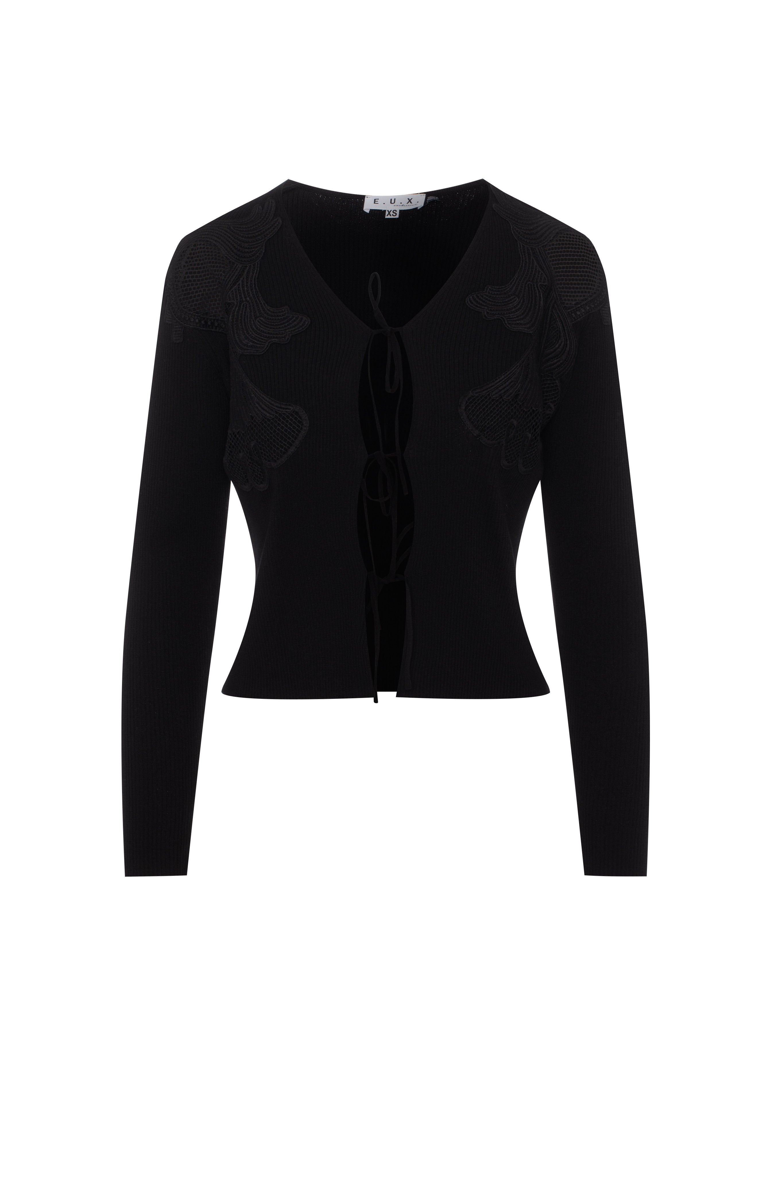 Knit Lace Cardigan in Black by E.U.X. Exclusive