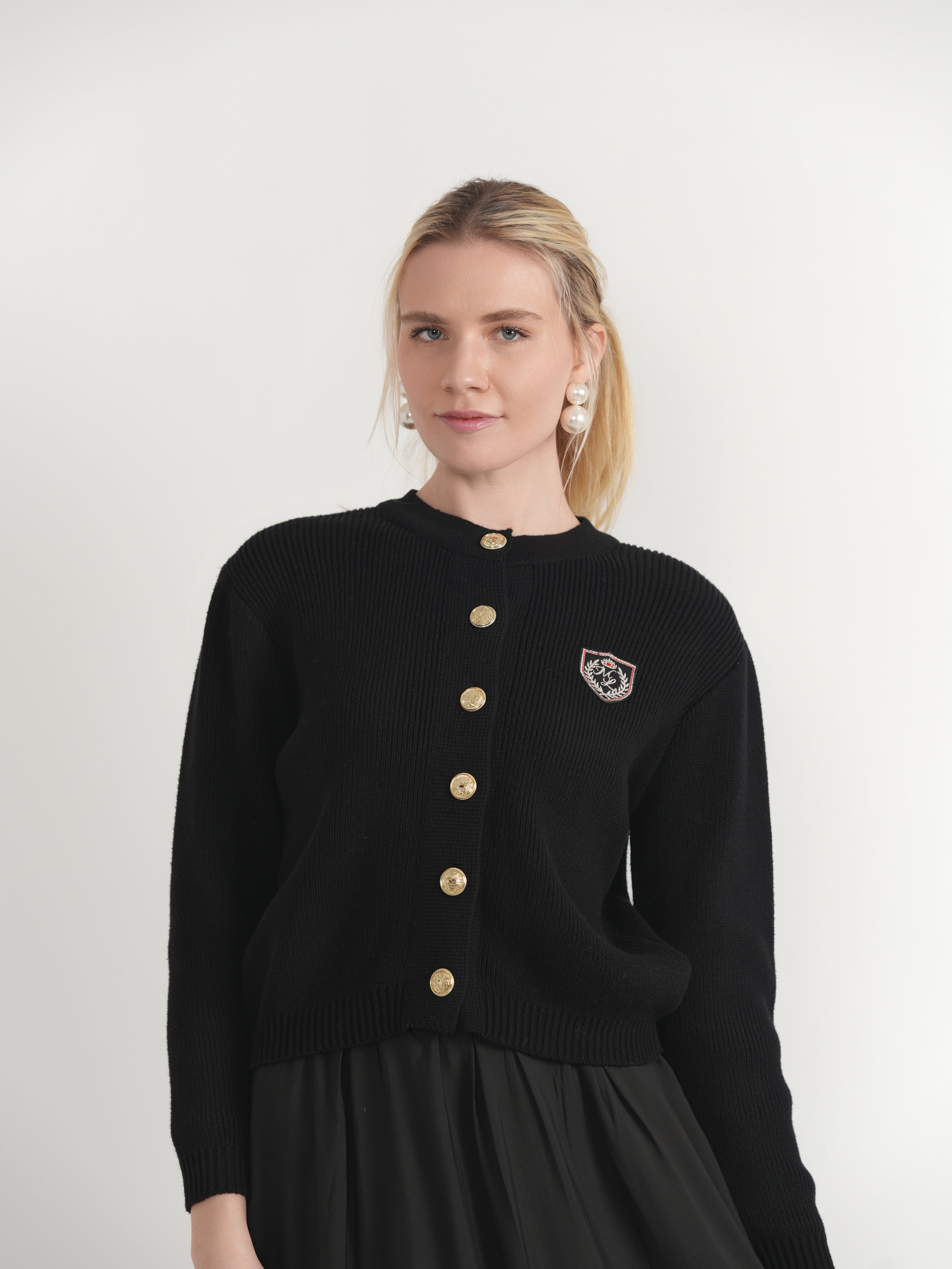 Emblem Knit Cardigan in by Milan Italy