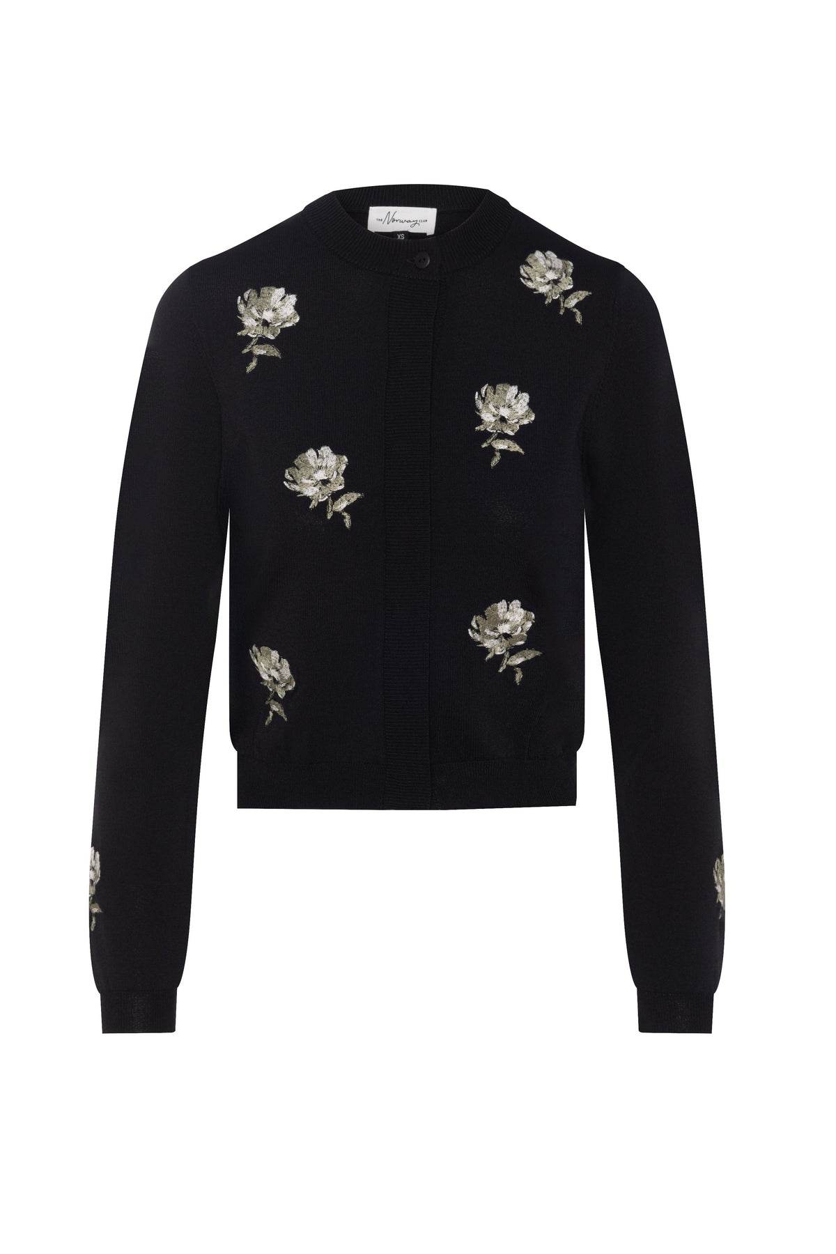Embroidered Knit Cropped Cardigan in Black Ash by The Norway Club